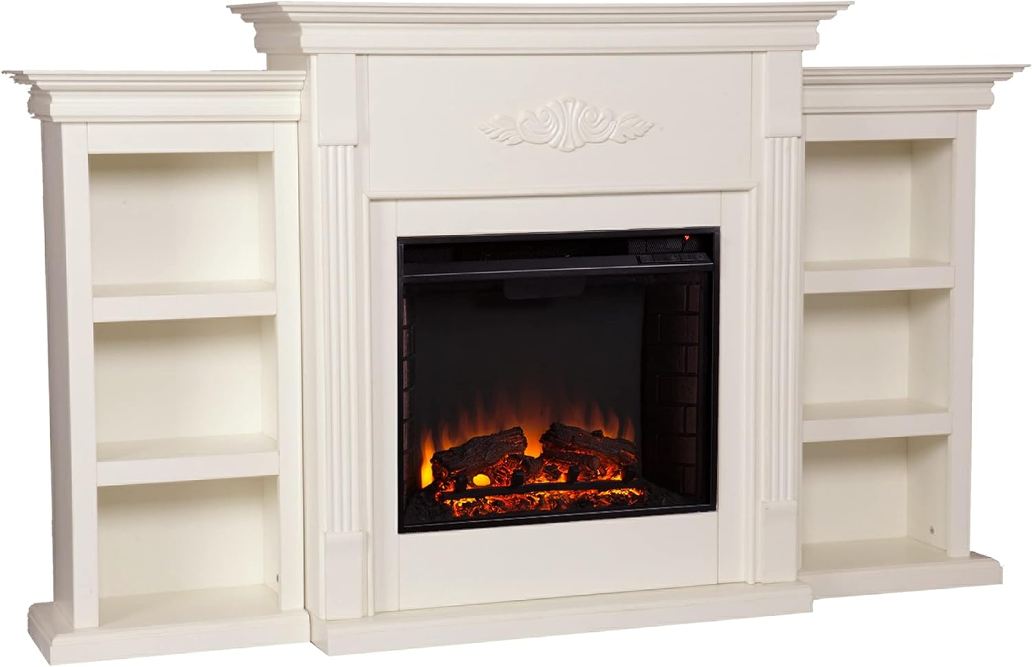SEI Furniture Tennyson Electric Bookcases Fireplace, Ivory