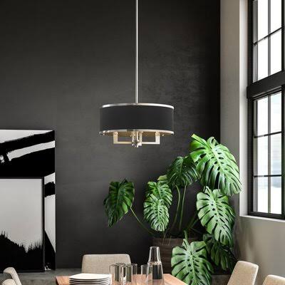 Analia Shaded Drum Chandelier Three Posts Finish: Brushed Nickel, Shade Color: Black, Number of Lights: 4