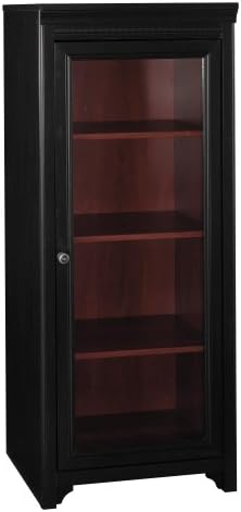 Bush Furniture Fairview Media Cabinet with Door in Antique Black and Hansen Cherry