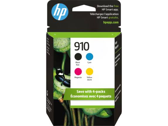 HP OfficeJet Pro 8035 Ink Cartridges - HP 910 4-Pack Black/Cyan/Magenta/Yellow Original Ink Cartridges, 3YQ26AN#140