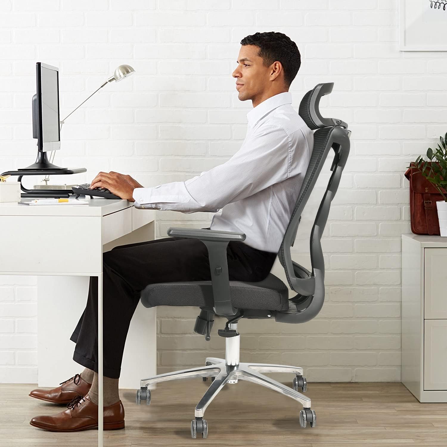 3D Ergonomic Office Chair with Lumbar Support & Seat Slider - High Back Desk Chair with Adjustable Headrest & Armrest - Modern Mesh Computer Chair with Tilt Lock Swivel Executive Office Chairs Black