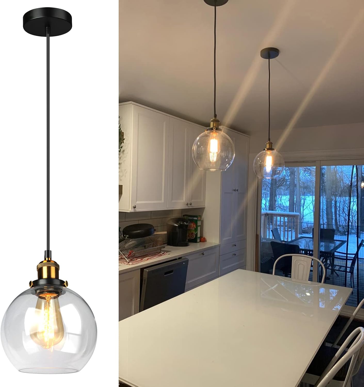 Industrial Pendant Light Fixtures,Glass Globe Pendant Light Vintage Pendant Lighting for Kitchen Island Dinning Room Bedroom E26 UL Listed :E494674(1 Pack)