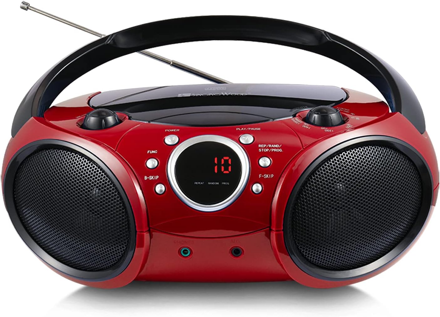SINGING WOOD 030B Portable CD Player Boombox with Bluetooth for Home AM FM Stereo Radio, Aux Line in, Headphone Jack, Supported AC or Battery Powered (Firemist Red) Pack of 2