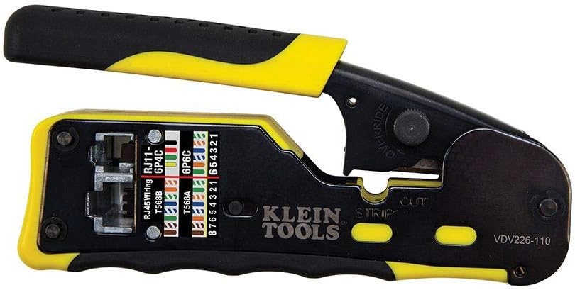 Klein Tools VDV226-110 Wire Crimper / Wire Cutter / Wire Stripper Pass-Thru Modular All-in-One Tool for Video, Telecom, Datacom and more