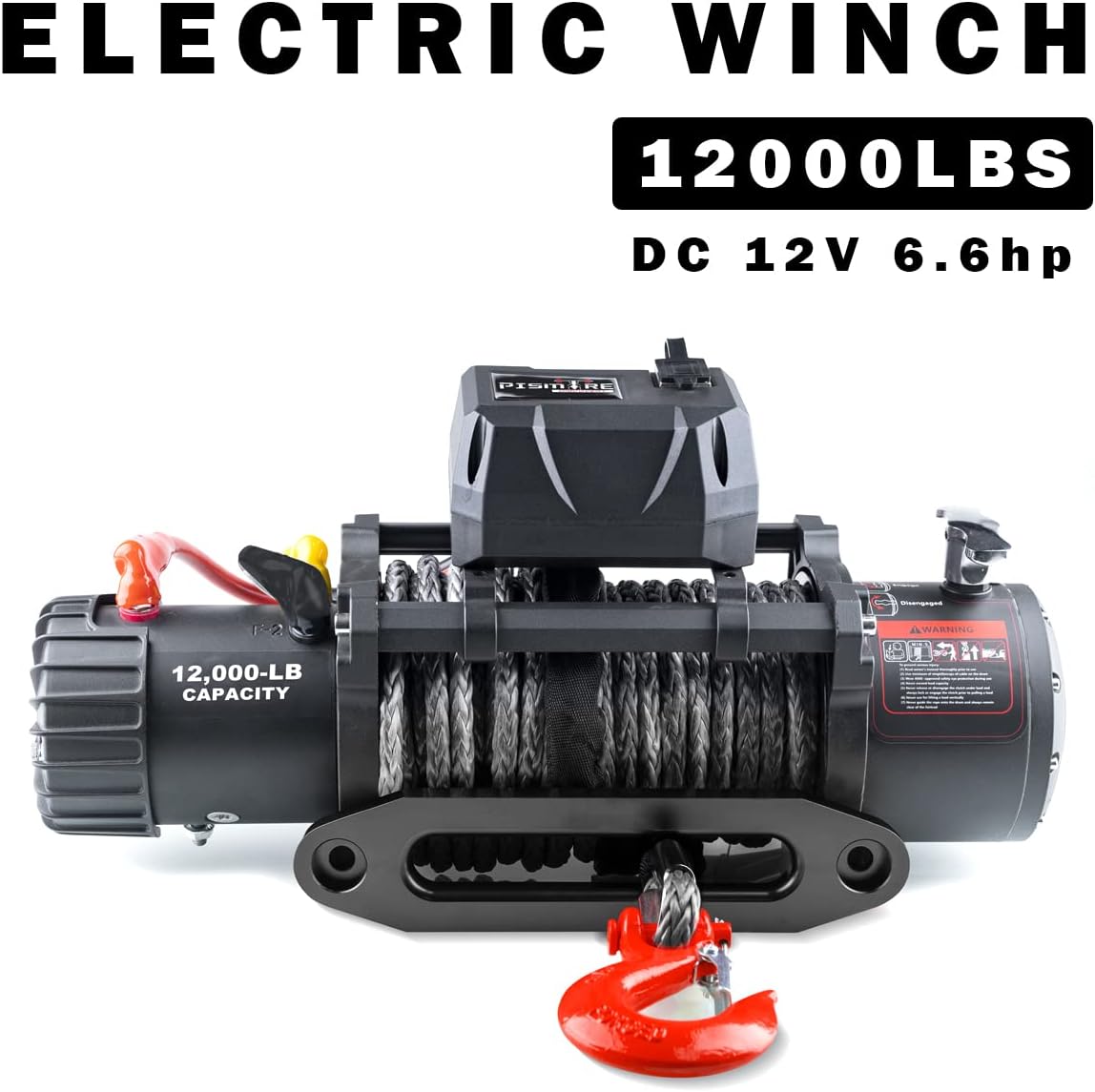 Pismire 12V Synthetic Rope Winch-12000 lb. Load Capacity Electric Winch Kit,Waterproof IP67 Electric Winch with Both Wireless Handheld Remote and Corded Control Recovery