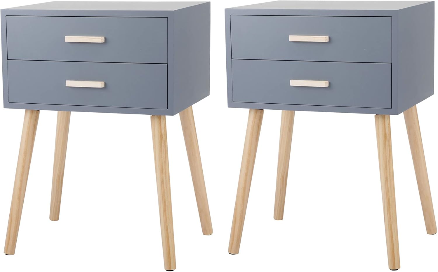 JAXPETY Set of 2 Nightstand 2 Drawers Wood Bedside End Table Storage Cabinet, Mid-Century Modern Style for Bedroom Living Room Office 24.8&rdquo;H Accent Side Table (Light Blue)