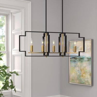 Falbo 5 - Light Lantern/Kitchen Island Square/Rectangle Chandelier with Wrought Iron Accents Mercury Row Finish: Black/Gold