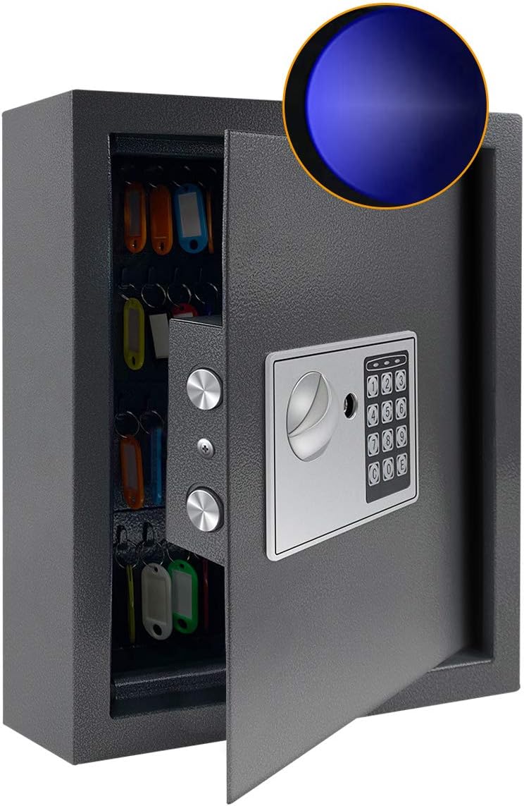 JUGREAT 80 Keys Cabinet Wall Safe with Sensor Light,Electronic Key Safe,Pin Code Keyless Storage Box for Keys,Secure Wall Mount Safe with 80 Key Tags Pack of 2