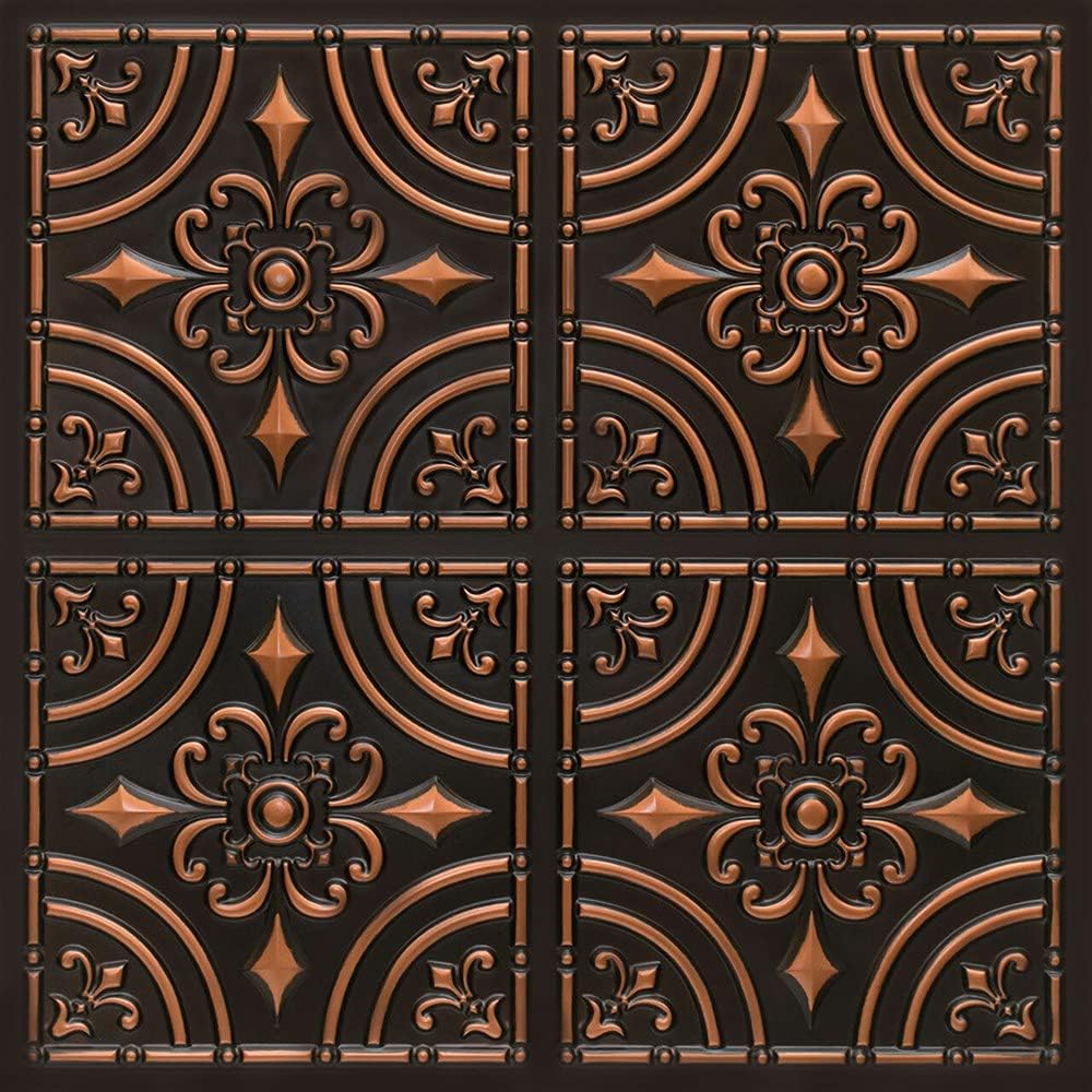 From Plain To Beautiful In Hours 205 Wrought Iron PVC 2' x 2' Glue-up Ceiling Tile, Pack of 50, Black, 50 Piece