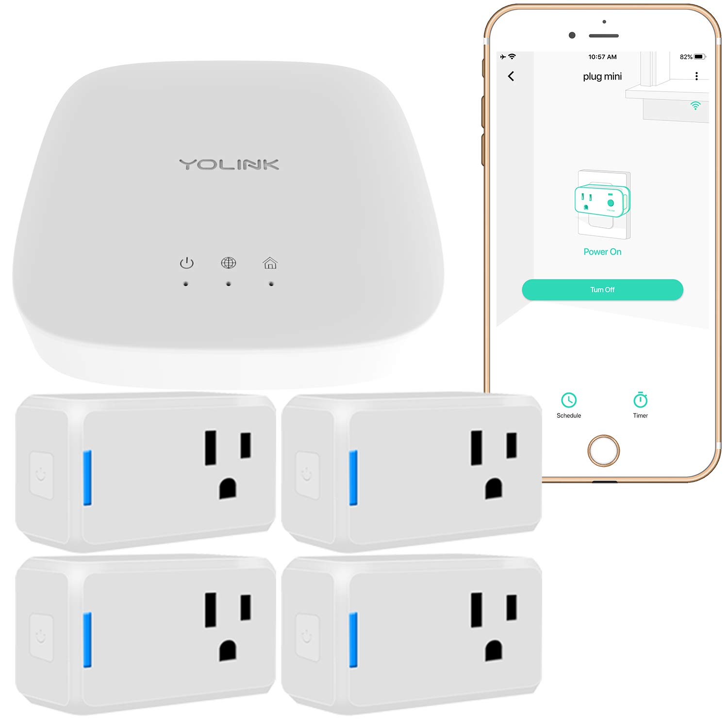 Smart Plugs, YoLink 1/4 Mile World's Longest Range Smart Plug Compatible with Alexa, IFTTT 10A Smart Home Plug Mini Outlet, Remote Control Home Appliances from Anywhere, 4 Packs, YoLink Hub Included