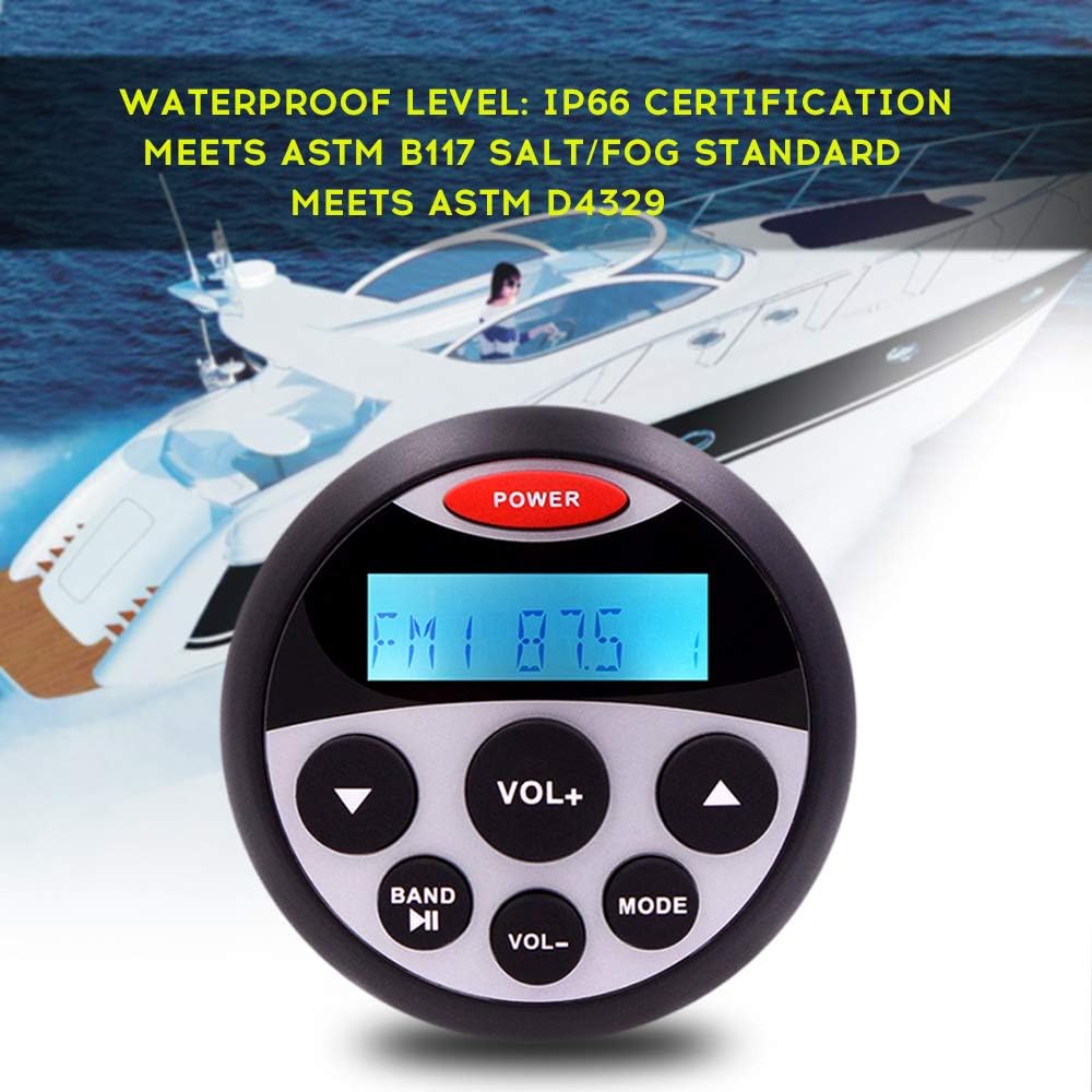 GUZARE Boats Marine Stereo and Speaker Package - Bluetooth MP3 USB AM FM Marine Radio with 4 Inch x 4 Black Speakers and USB 3.5MM AUX to RCA Interface Mount Cable 304-4001B2-USB