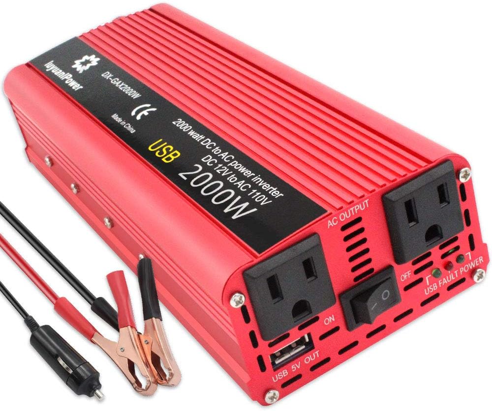 IpowerBingo 1000W/2000W(Peak) Car Power Inverter DC 12V to 110V AC Converter Pack of 2