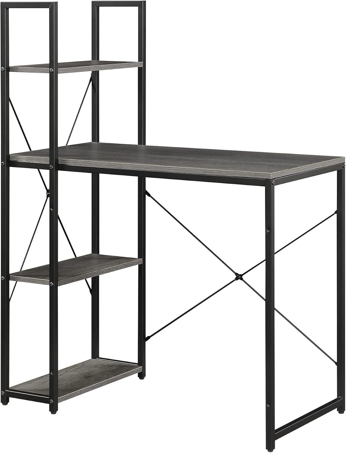 Convenience Concepts Designs2Go Office Workstation with Shelves, Charcoal Gray/Black