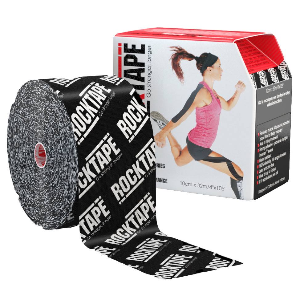 RockTape Kinesiology Tape : Black with Logo Roll 4 inch x 105 Feet