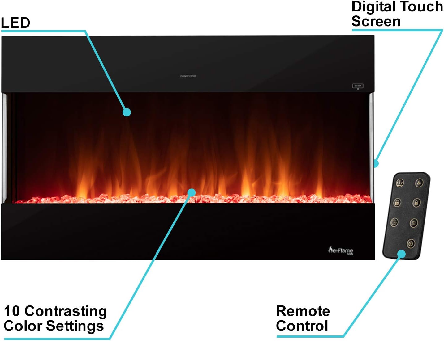 e-Flame USA Hampshire 36-inch Wall Mount / Wall Insert LED Electric Fireplace with Timer - 3-D Logs and Fire Effect - New 2021 Model