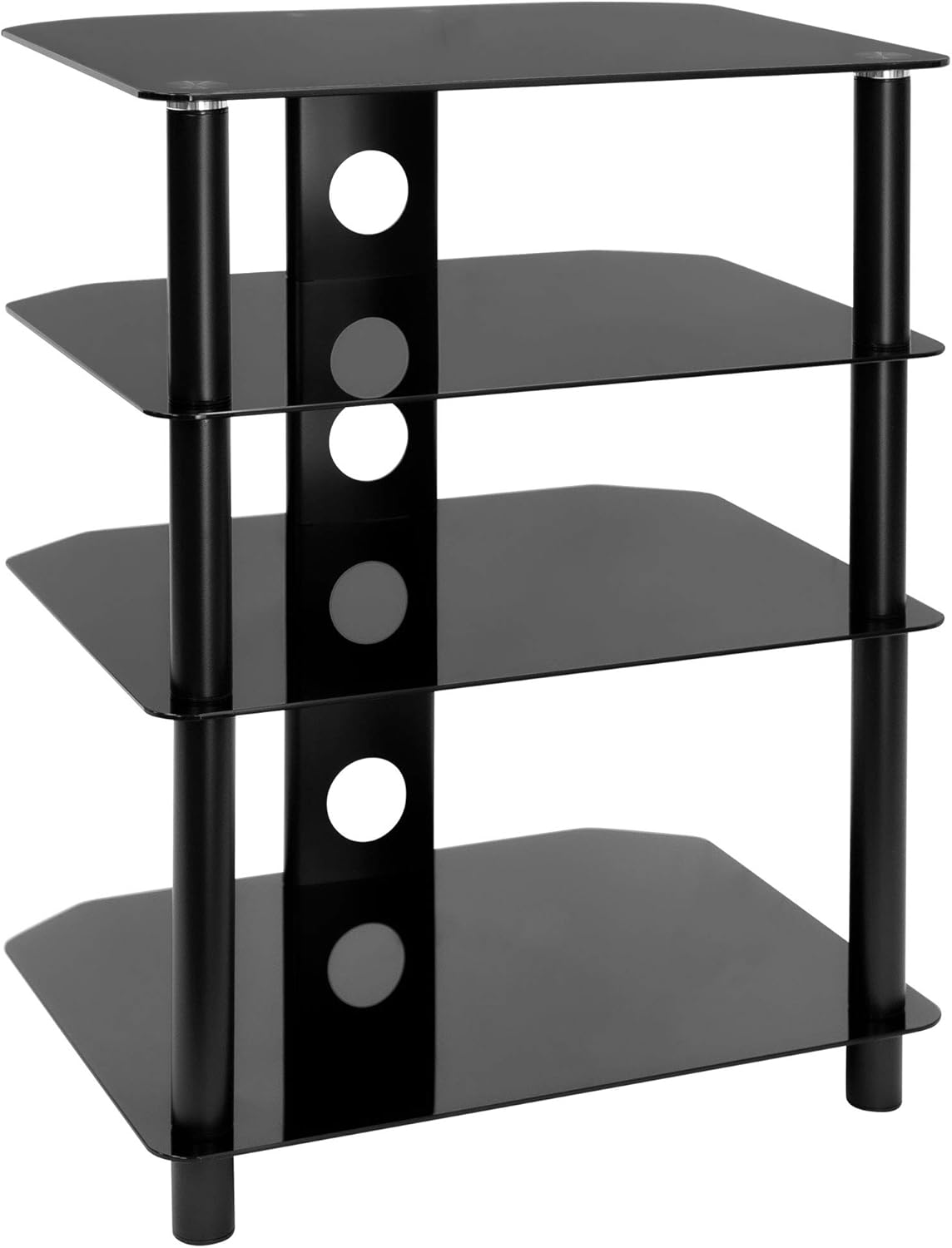 Mount-It! AV Component Media Stand, Audio Tower and Media Center with 4 Tempered Glass Shelves, 88 Lbs Capacity, Black Silk (MI-867)