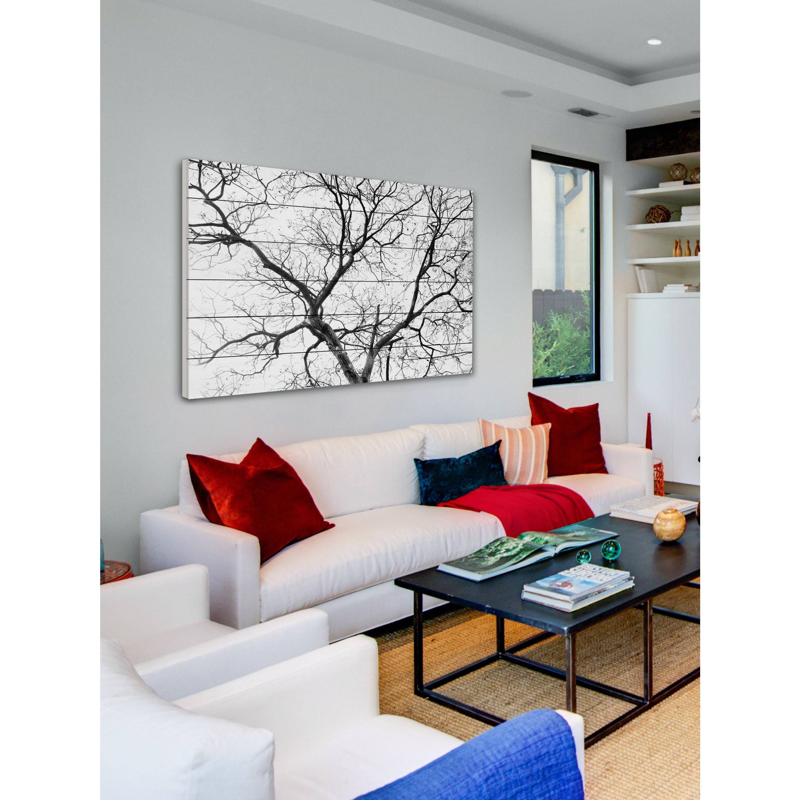 Parvez Taj - Black Branches Painting Print on White Wood 60 x 40