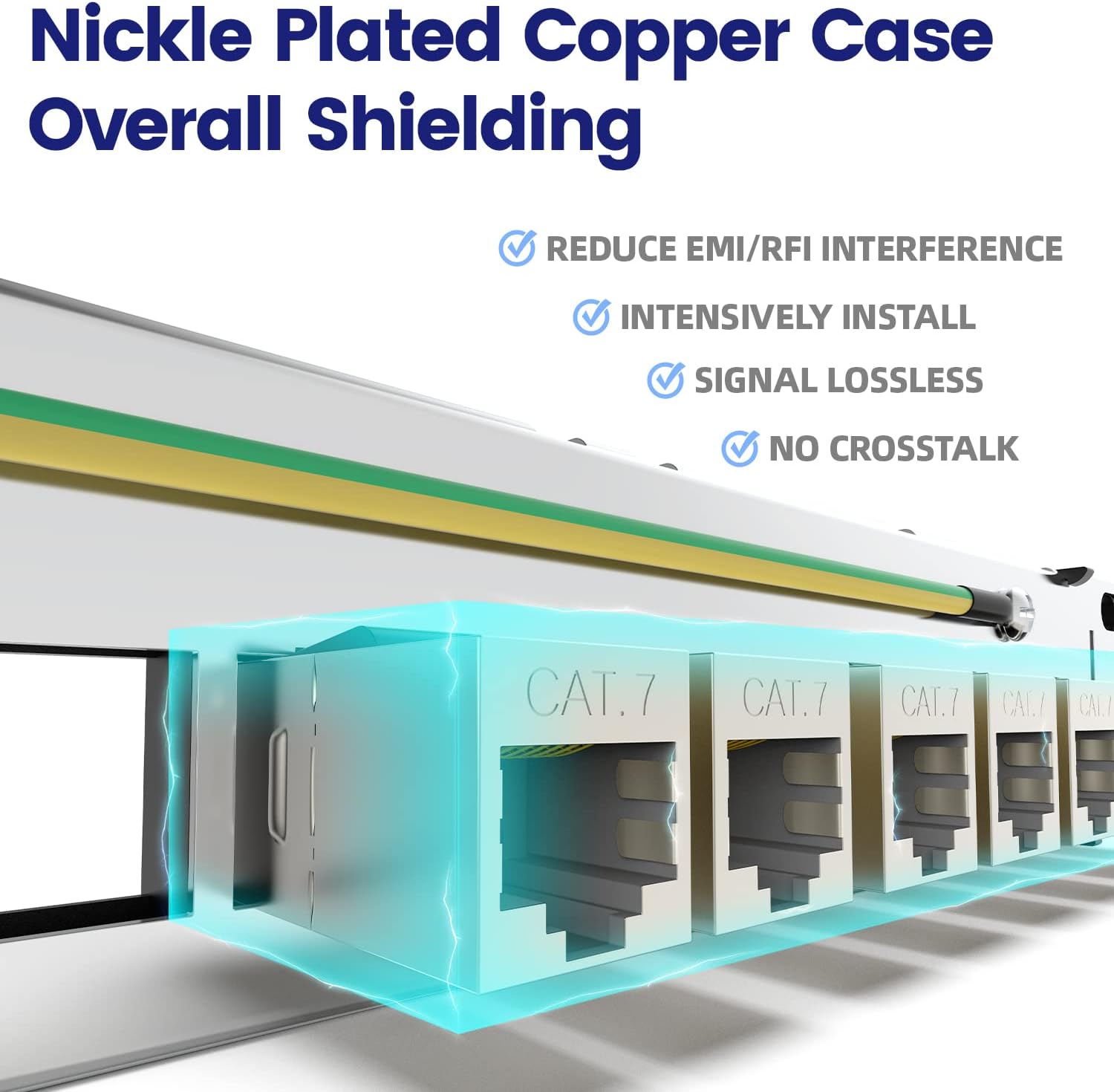AMPCOM CAT7 RJ45 Inline Coupler Keystone Jack, Shielded Female to Female- 10 Pack