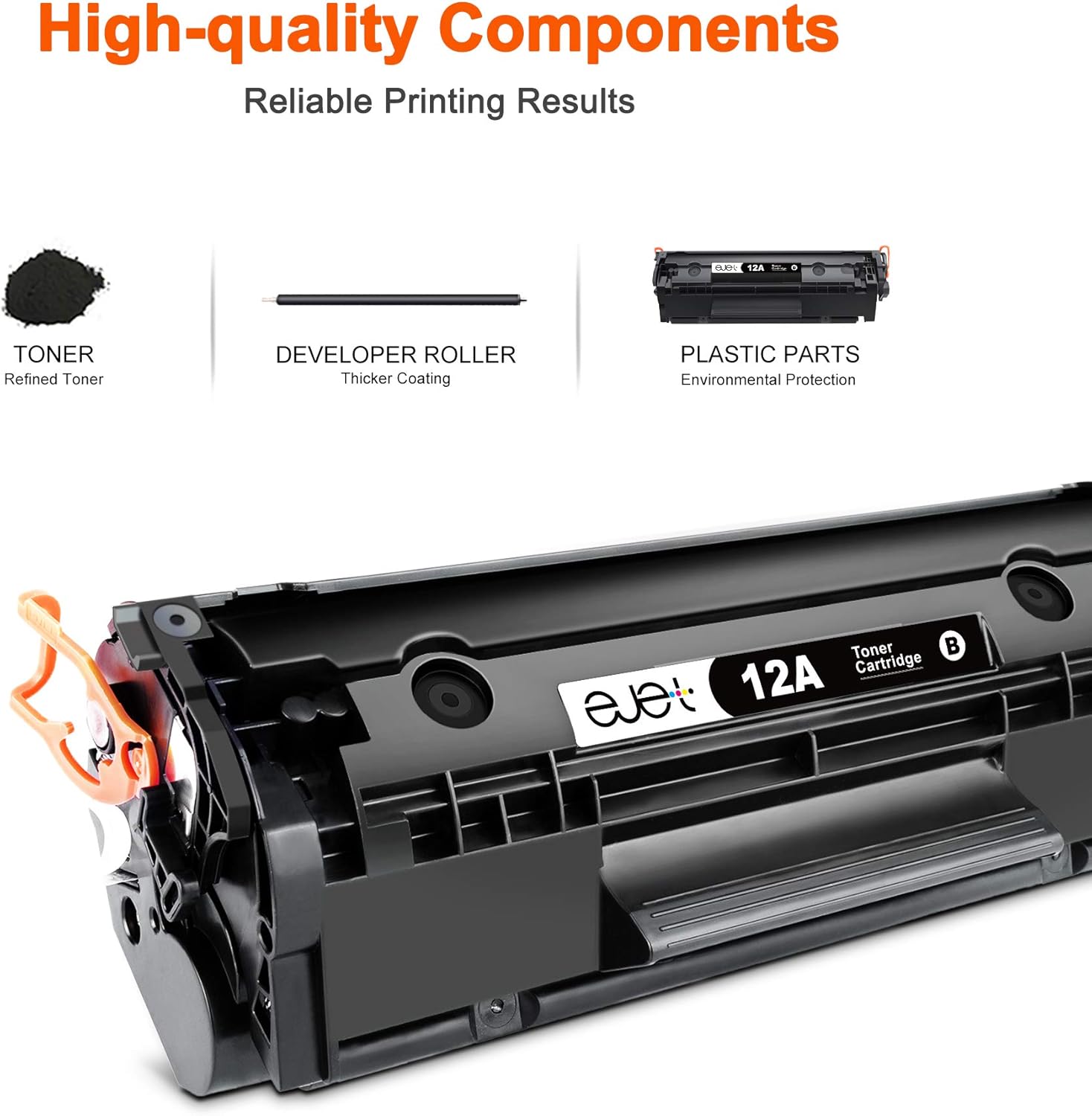ejet 12A Compatible Toner Cartridges Replacement for HP 12A Q2612A to use with 1020 1012 1022 1018 1010 3015 3030 3050 3052 M1120 Printer (Black, 4-Pack) Pack of 2