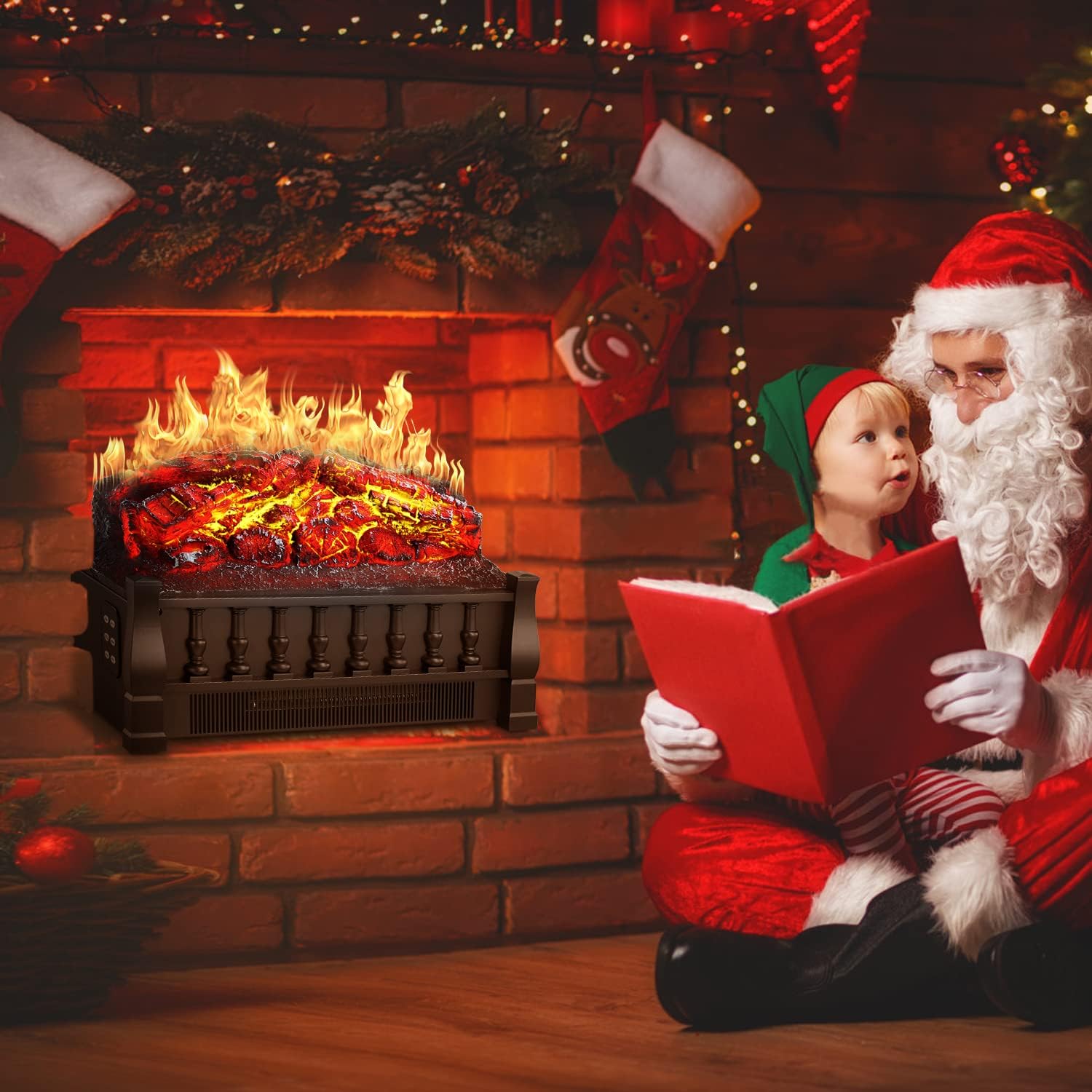 LHRIVER 21 Inch Electric Fireplace Insert Log Set Heater with Realistic Flame Effect Ember Bed, Remote Control, Adjustable Brightness for Indoor Use