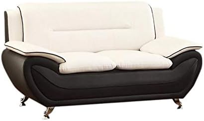 Kingway Furniture Montac Faux Leather Living Room Loveseat in Black and Beige