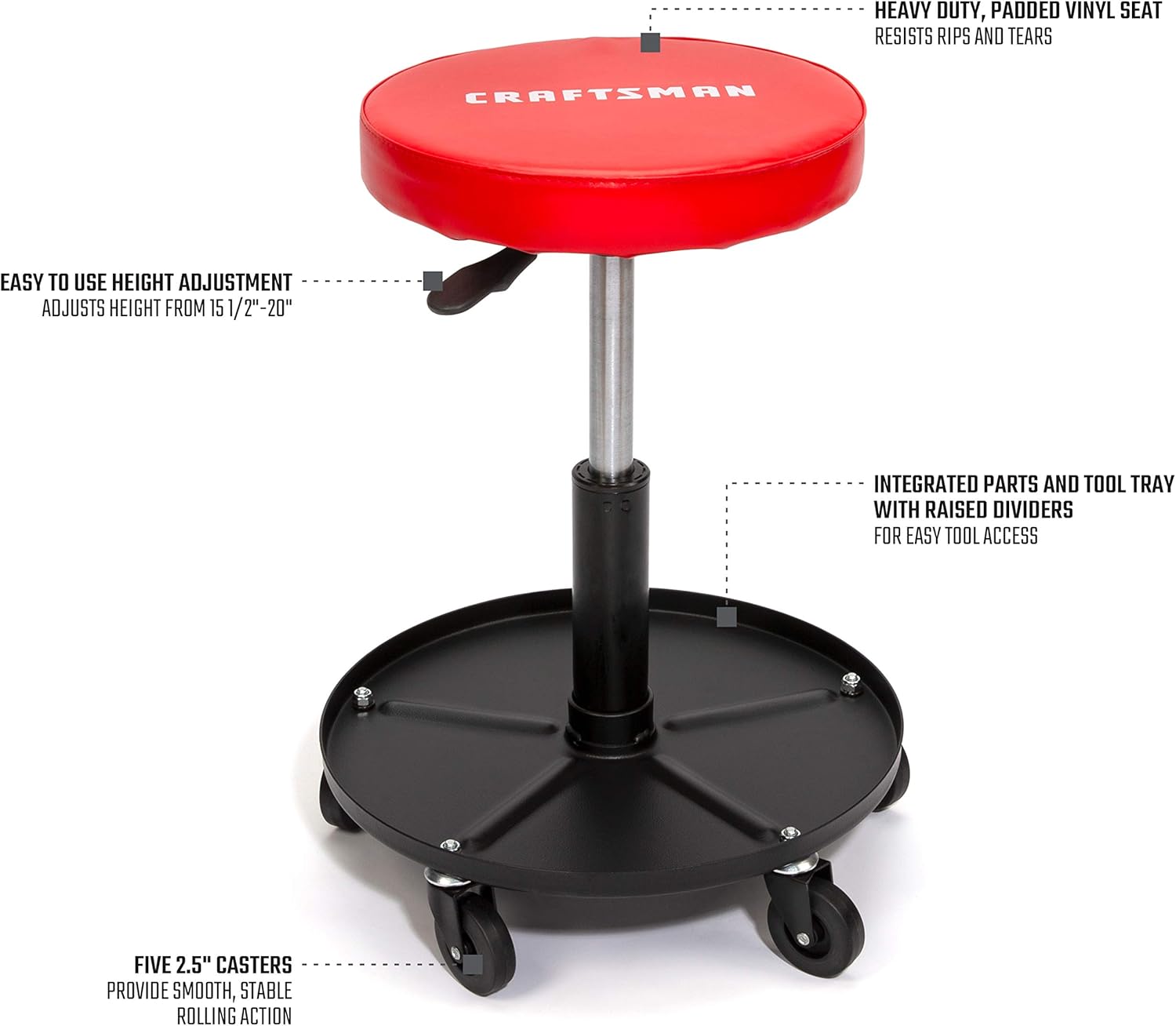 Craftsman CMXZSAJ93382 Adjustable Height Rolling Creeper Stool with Storage Tray Pack of 2