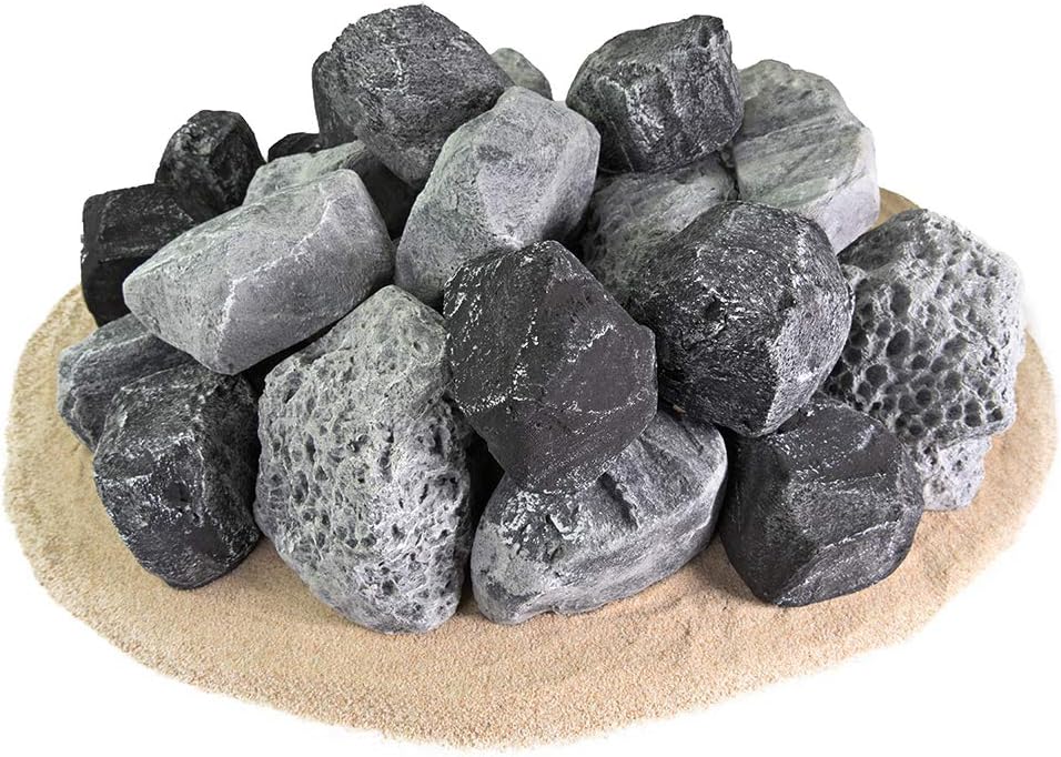 Ceramic Rock Pebbles | Fireproof Ceramic Decorative Stones for Indoor and Outdoor Fire Pits and Fireplaces &ndash; Lava Rock, Set of 24
