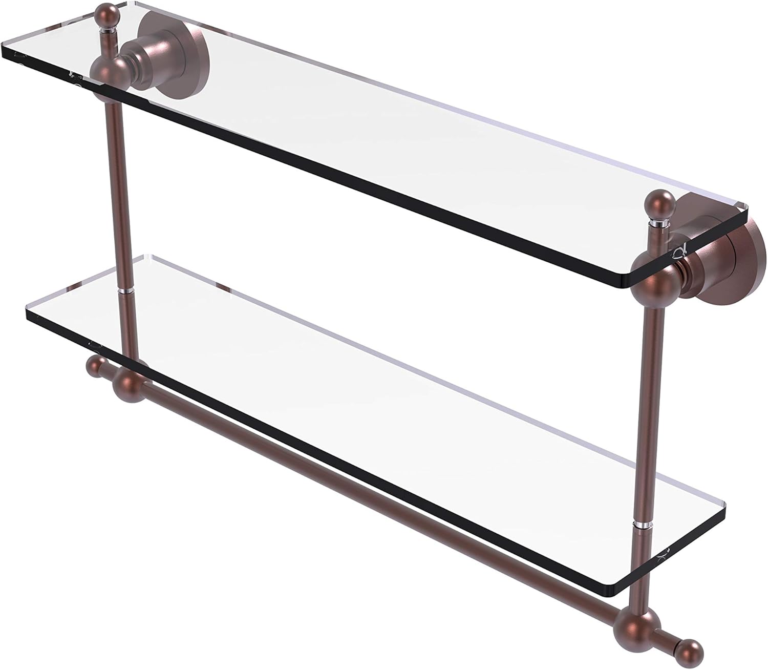 Allied Brass AP-2TB/22 Astor Place Collection 22 Inch Two Tiered Integrated Towel Bar Glass Shelf, Antique Copper