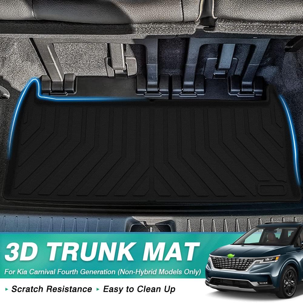 Mixsuper Custom Fit for Cargo Liner 2022 Kia Carnival (Non-Hybrid Models Only) Behind The 3rd Row Trunk Liner Carnival Accessories All Weather Rear Cargo Trunk Floor Mat