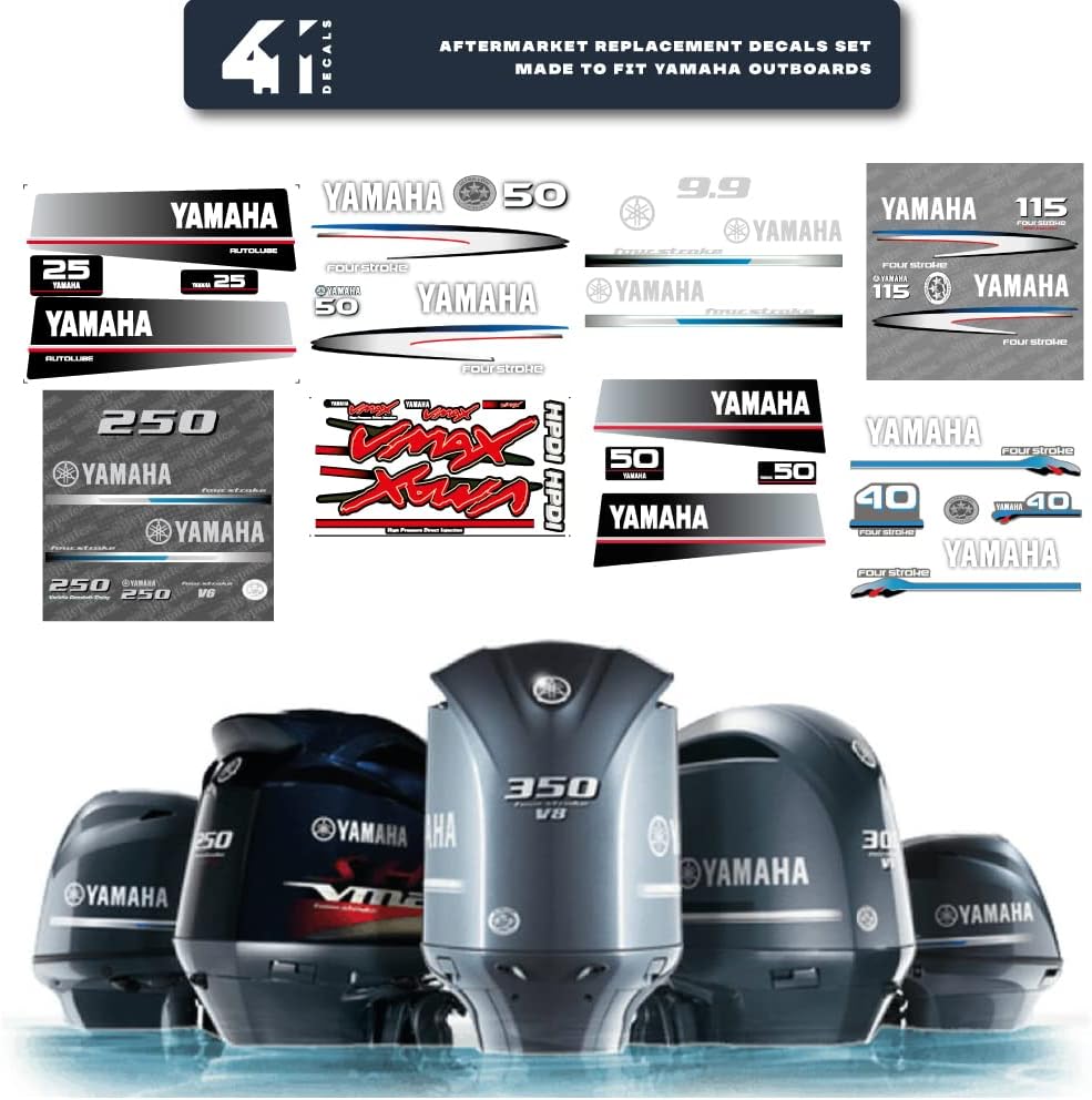 411 Decals Aftermarket Replacement for Yamaha 50 Four Stroke (2000) Outboard Decal (Sticker) Set Pack of 2
