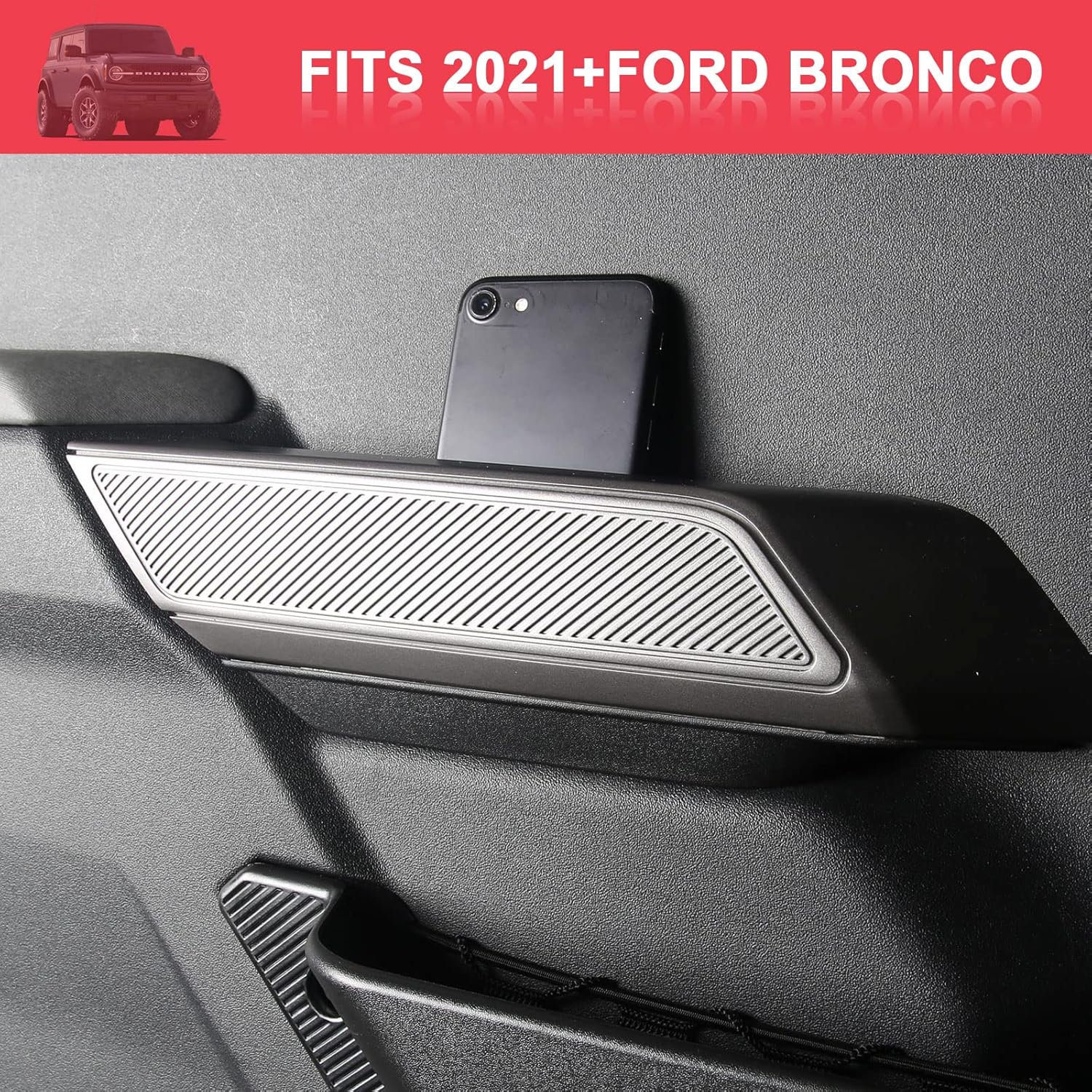 GBmall 2packs Front Door Handle Storage Box Tray Side Handle Pockets Door Side Storage Box Grab Tray Insert Organizer for Ford Bronco 2021 2022 Bronco Interior Accessories