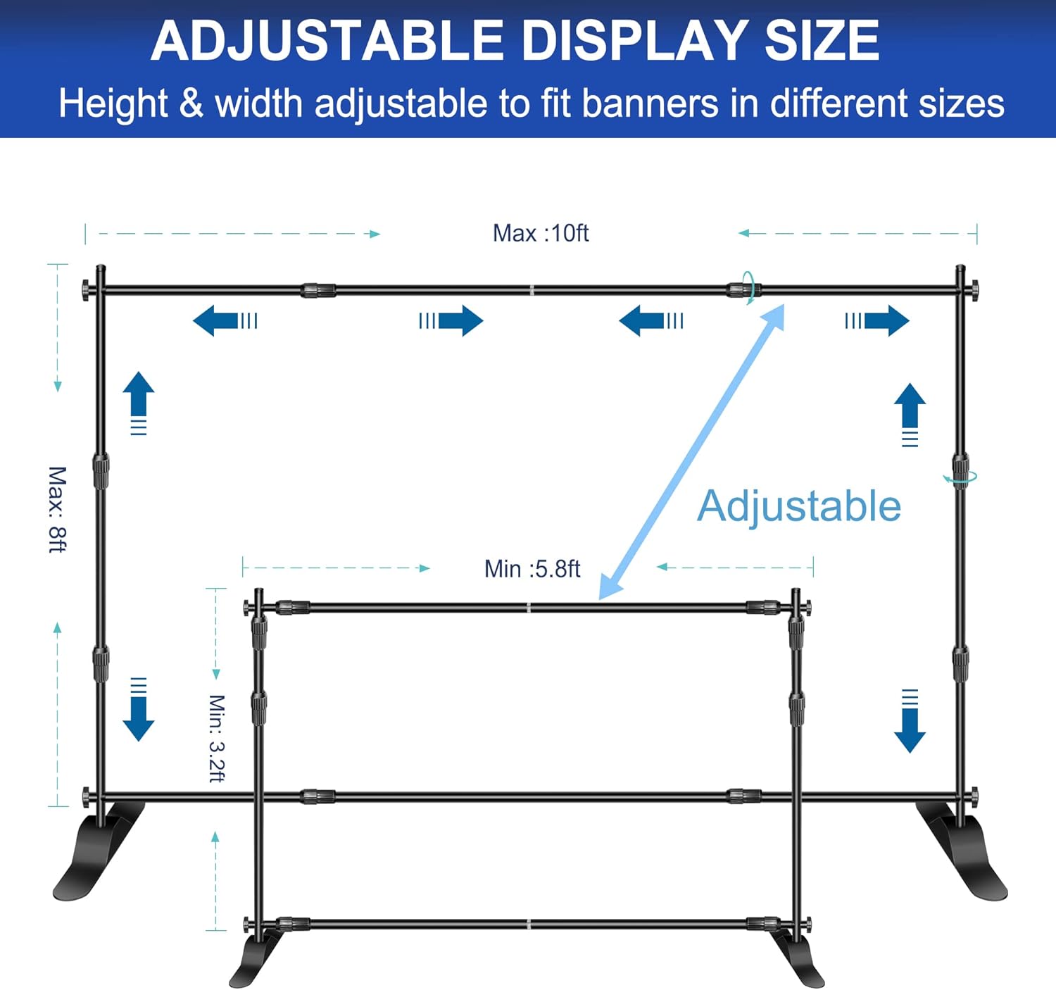 FUDESY Heavy Duty Backdrop Banner Stand, 8x10 - 4x6 Ft Adjustable, Telescopic Step and Repeat Stand for Photography Shoot, Parties, Trade Show, Display, Photo Booth Background, with Carry Bag