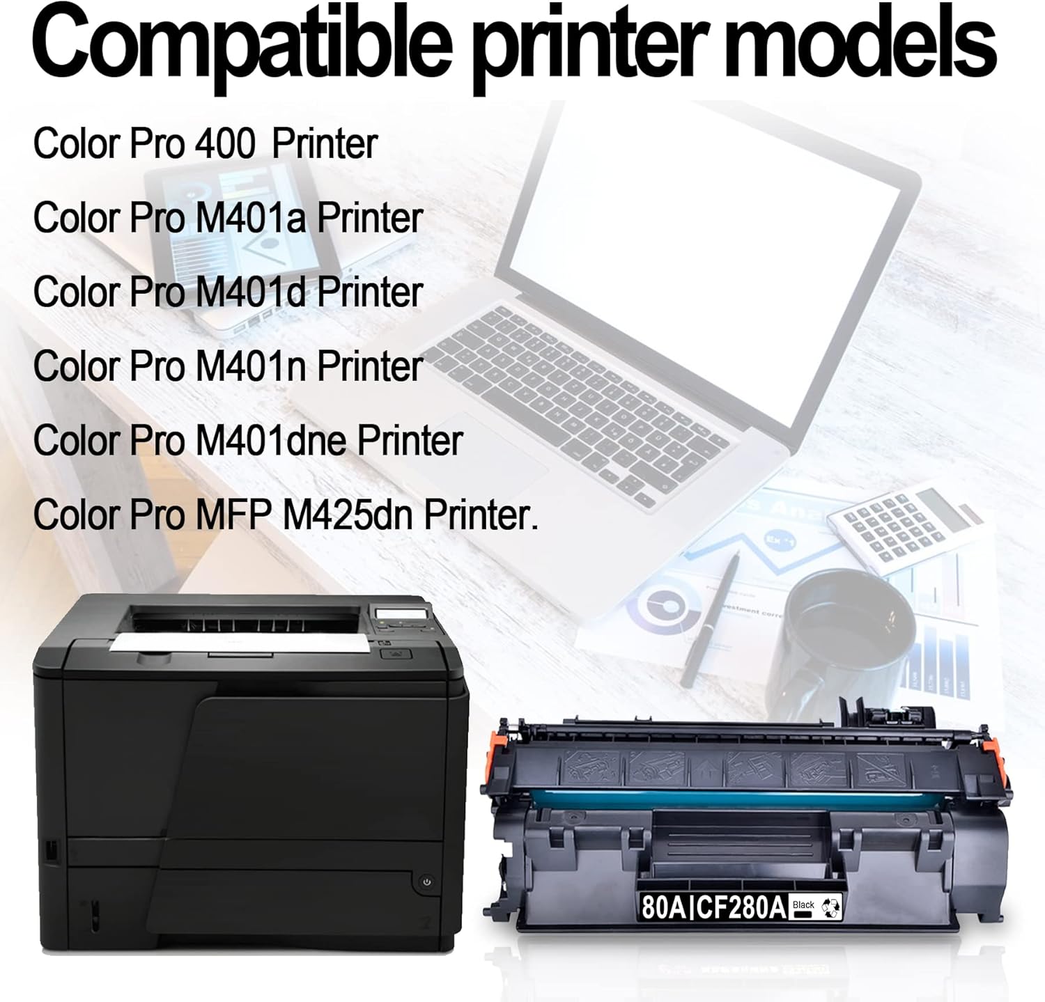 (3 Pack,Black) Compatible Toner Cartridge 80A | CF280A Replacement for HP Color Pro 400 M401a M401d M401n M401dne MFP M425dn Printers Toner -by Sulfuink