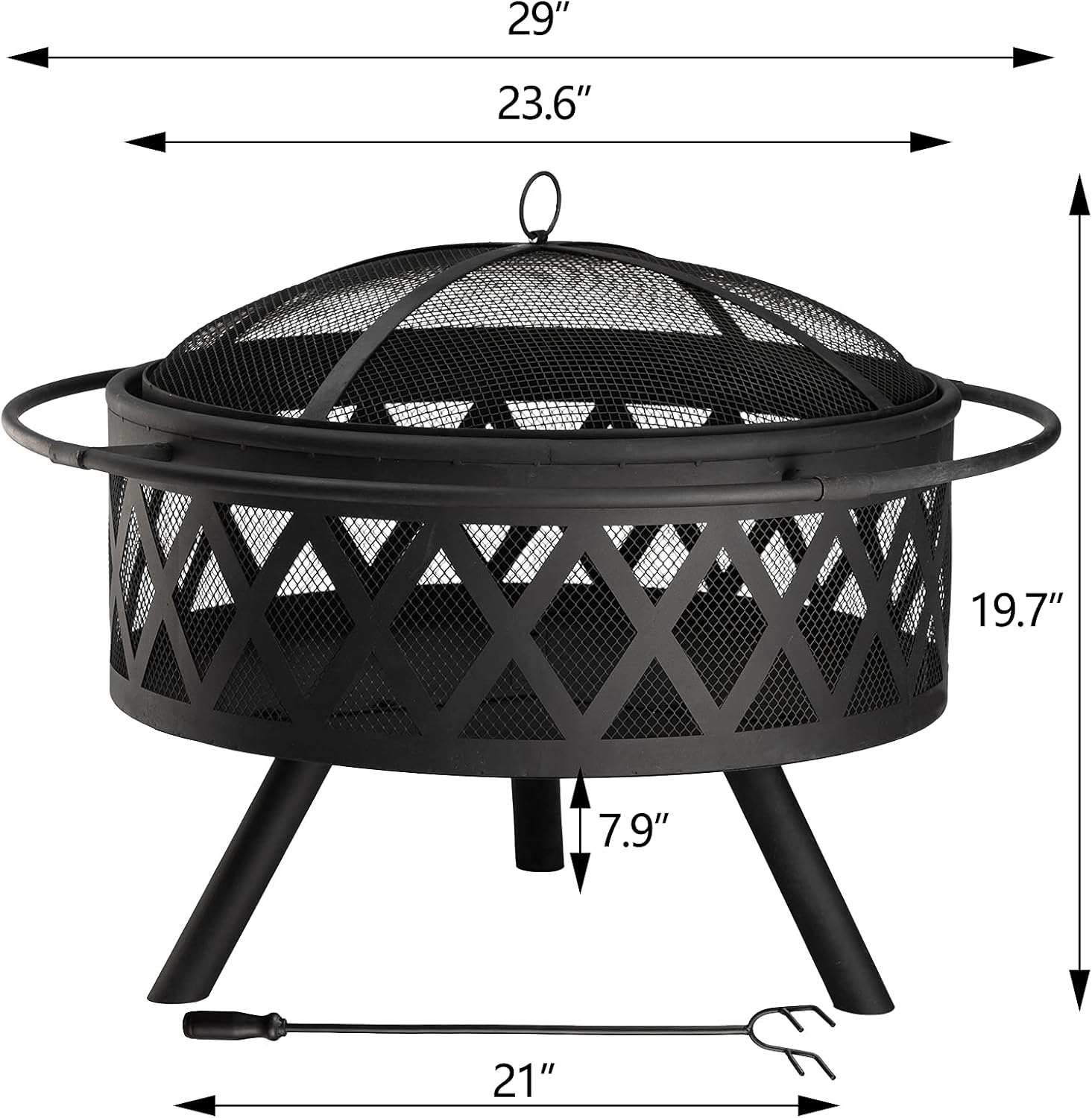 DOEWORKS Outdoor Fire Pit 29Inch Bonfire Wood Burning Backyard Firepit for Outside with Spark Screen, Poker