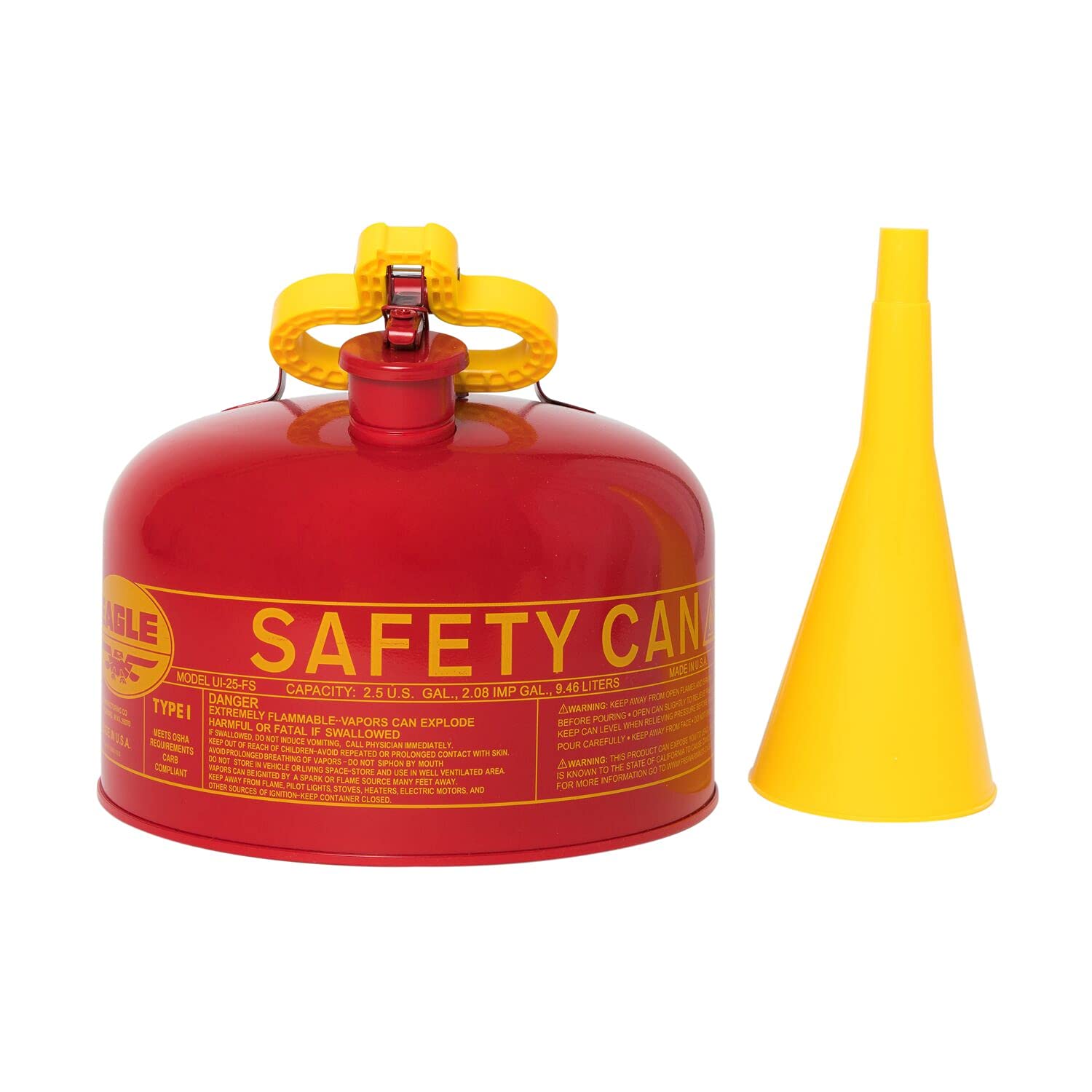 Eagle UI-25-FS Type I Metal Safety Can with F-15 Funnel, Flammables, 11-1/4