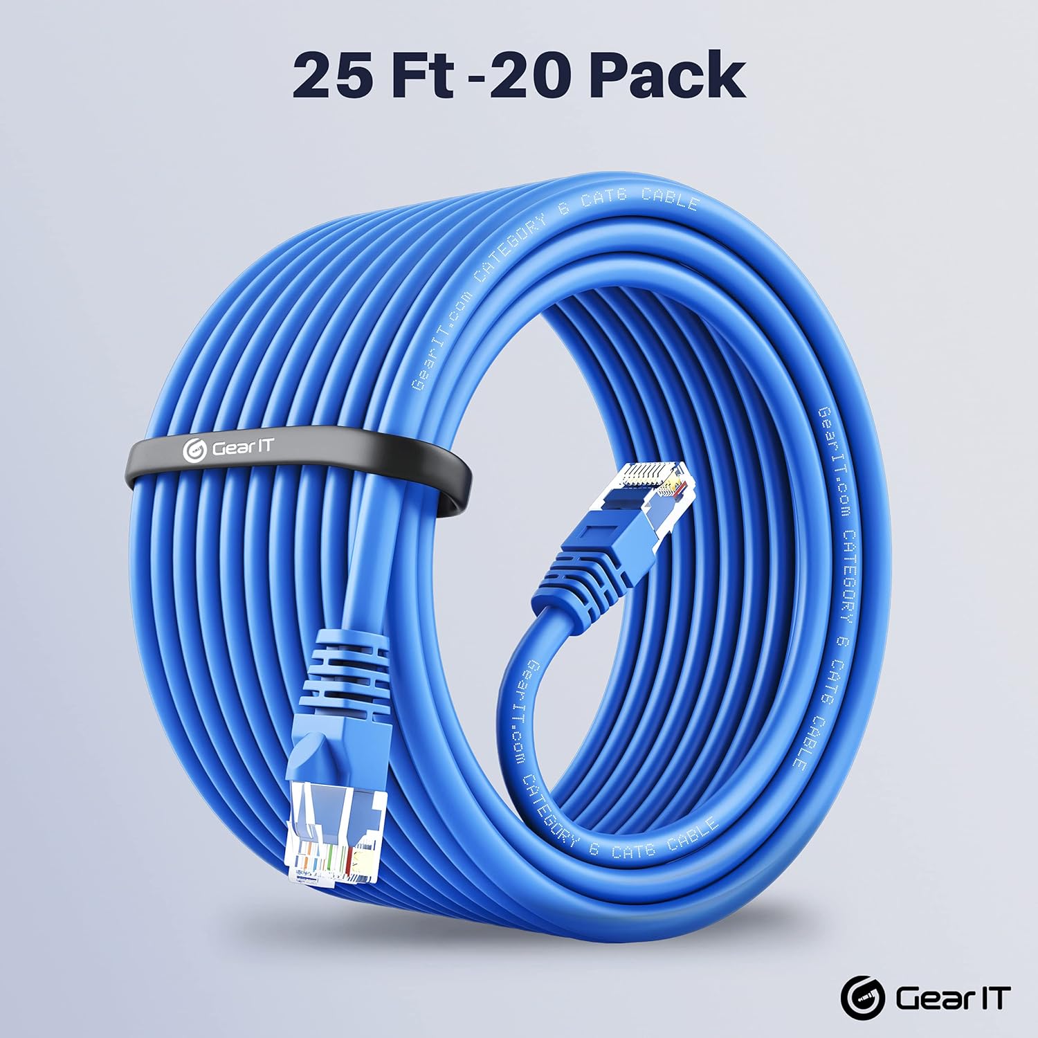 GearIT Cat 6 Ethernet Cable 25 ft (20-Pack) - Cat6 Patch Cable, Cat 6 Patch Cable, Cat6 Cable, Cat 6 Cable, Cat6 Ethernet Cable, Network Cable, Internet Cable - Blue 25 Feet