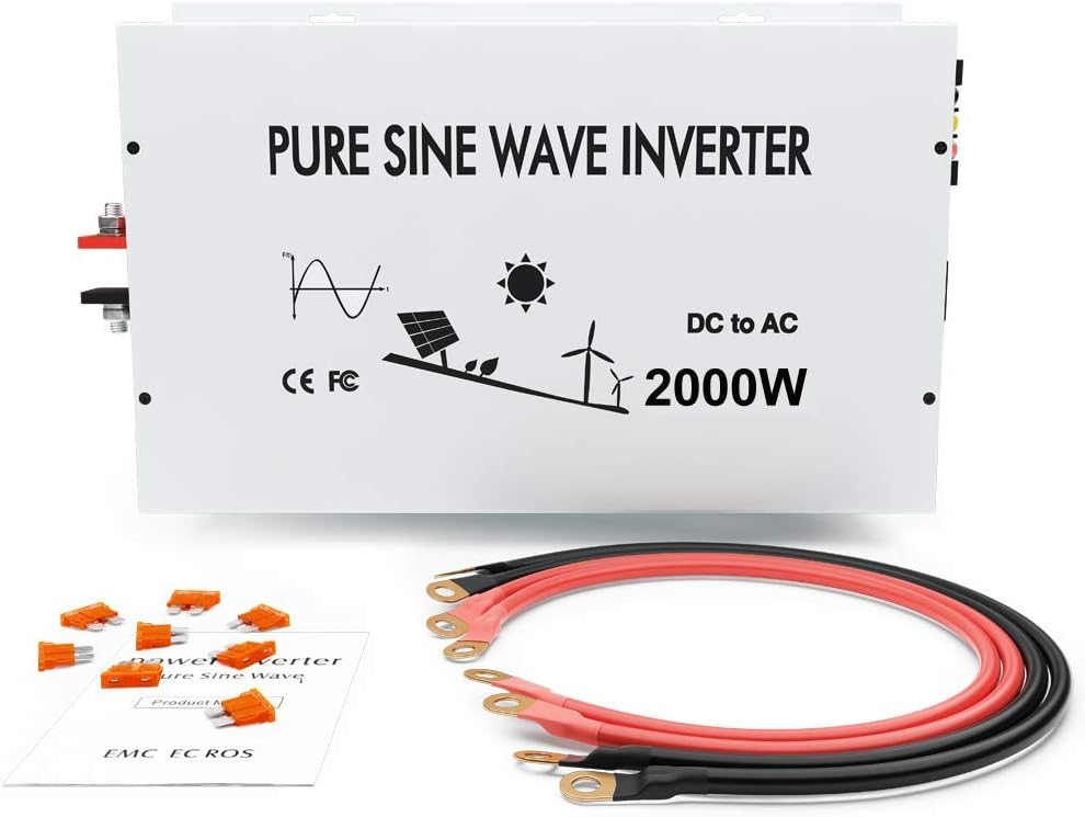 WZRELB 2000W 12V Pure Sine Wave Solar Power Inverter DC AC Converter