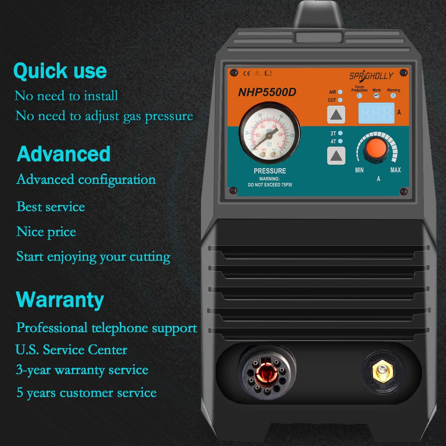SPRIGHOLLY Plasma Cutter CNC 50A Non Touch Pilot Arc Low Frequency 110V/220V Dual Voltage Metal Cutter AC 1/2
