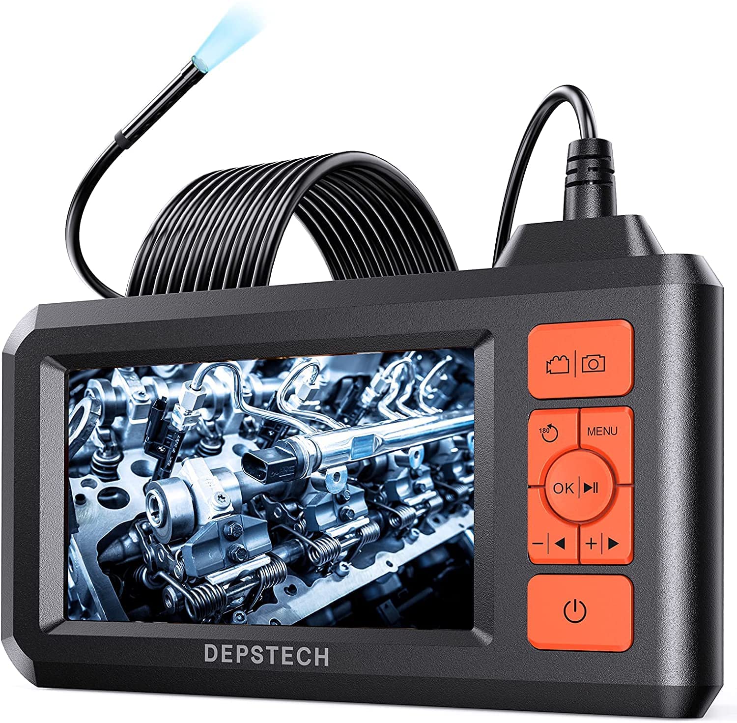 DEPSTECH Industrial Endoscope, 5.5mm 1080P HD Digital Borescope Inspection Camera 4.3 Inch LCD Screen IP67 Waterproof Snake Camera with 6 LED Lights, 16.5FT Semi-Rigid Cable,32GB Card and Helpful Tool Pack of 2