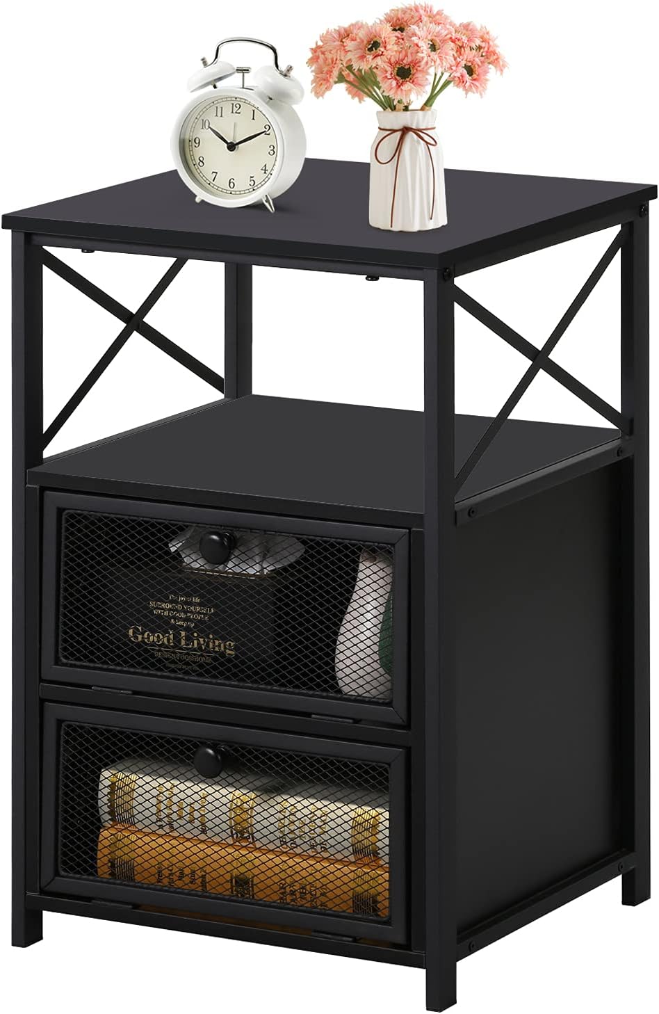 VECELO Night Stand, End Side Table with Storage Space and Door,Modern Nightstands for Living Room,Bedroom, Rustic Brown