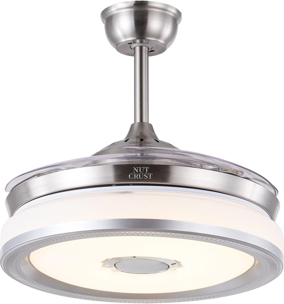 NUTCRUST Retractable Ceiling Fan with Light and Bluetooth Speaker, 7 Colors Change Bluetooth Speaker Music Player Modern Ceiling Fan Chandelier with Remote Control 36W LED Replaceable Panel (42 inch)