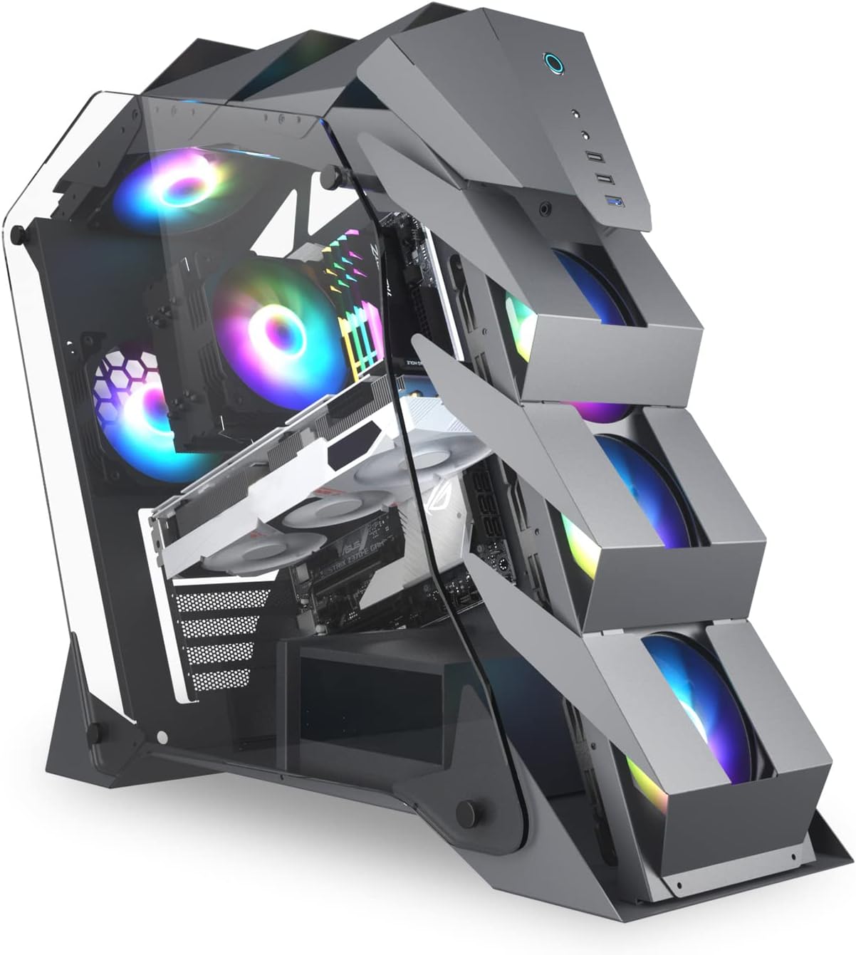 Vetroo K2 M-ATX Mid-Tower Pc Gaming Case, Pre-Installed 200mm RGB Fan, High Airflow Round Computer Case, Water Cooler Ready, Black Pack of 2