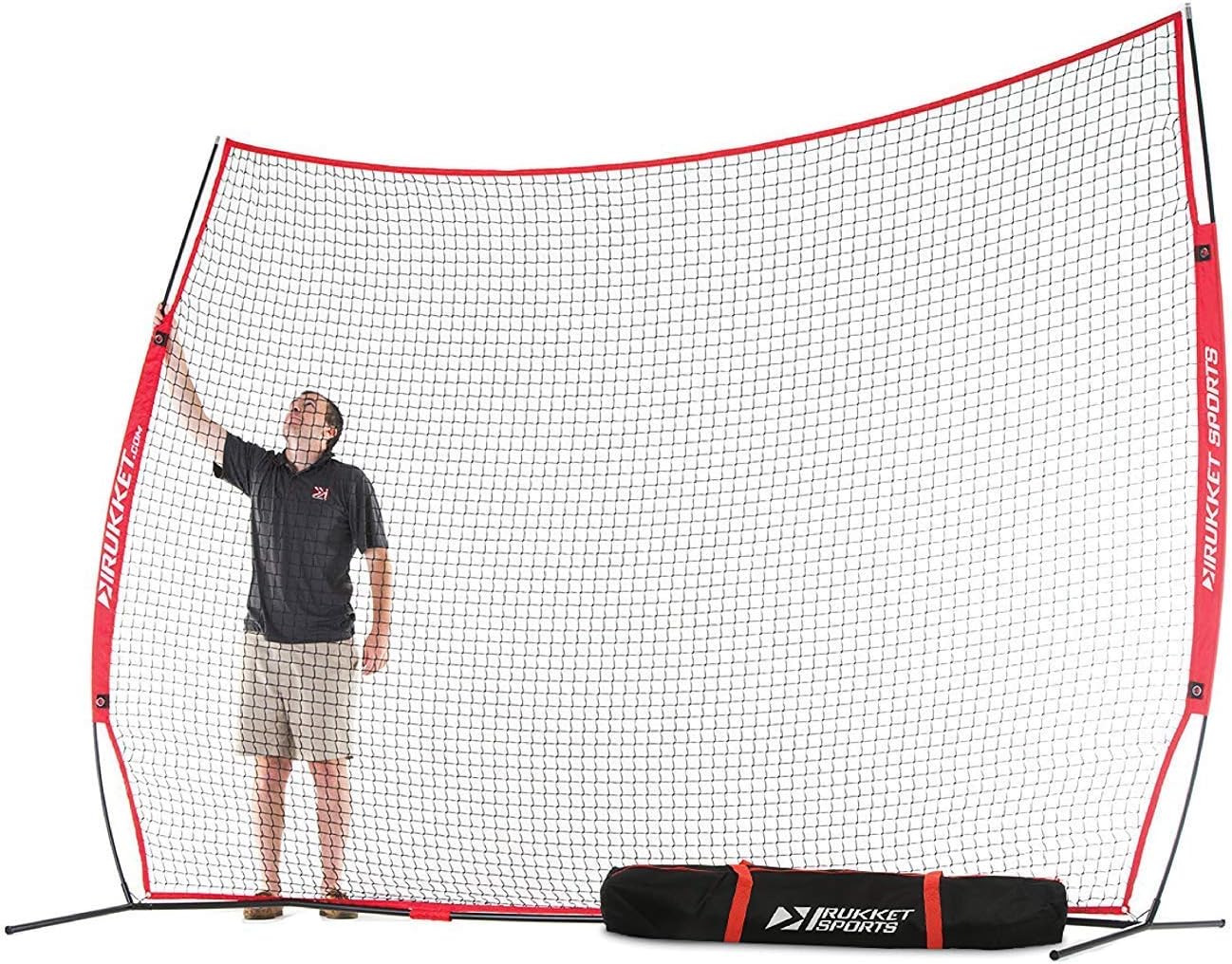 Rukket 12x9ft Barricade Backstop Net, Indoor and Outdoor Lacrosse, Basketball, Soccer, Field Hockey, Baseball, Softball Barrier Netting for Backyard, Park, and Residential Use
