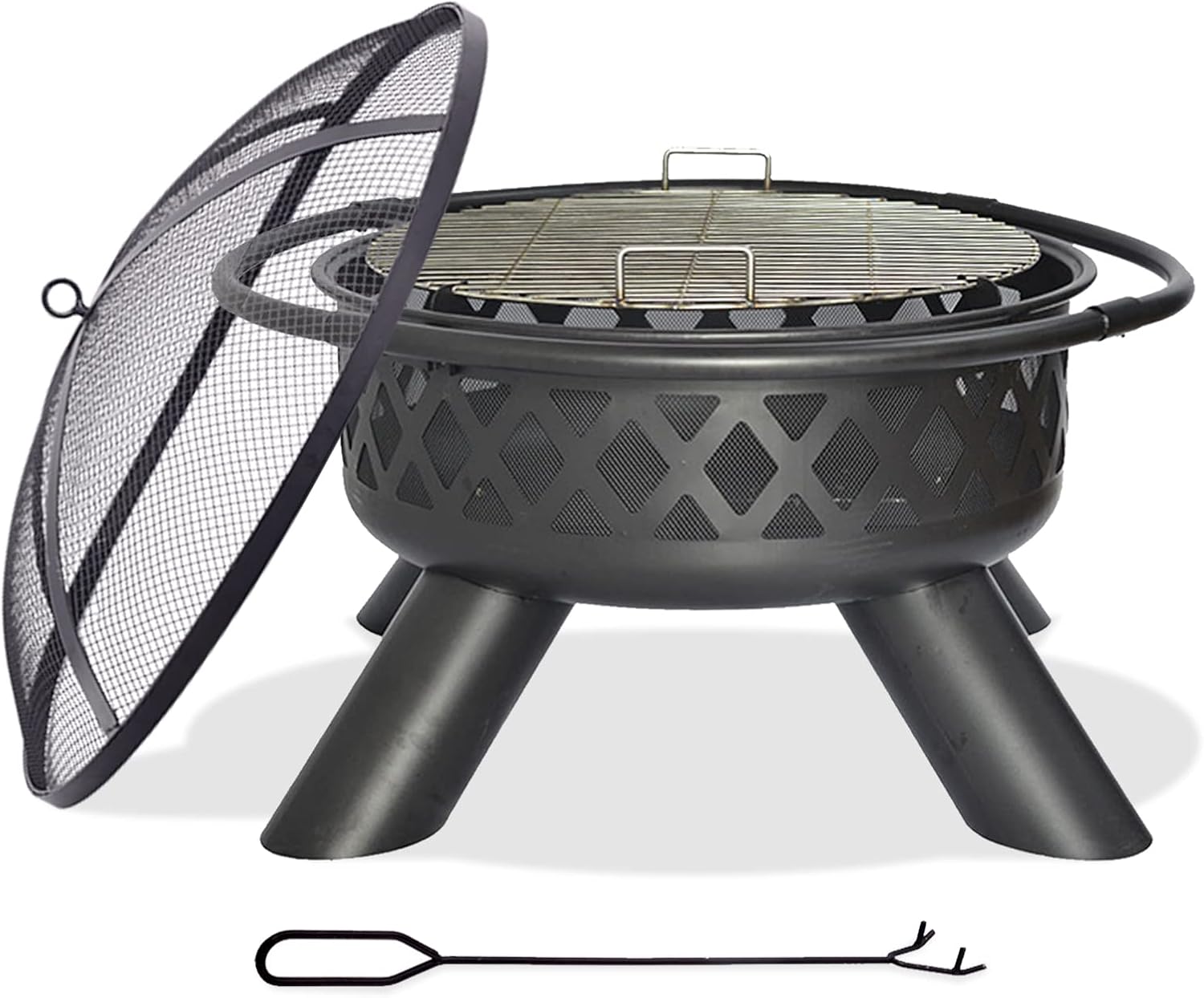 Hubble Outdoor Fire-Pit, Wood Burning Fire Pit, 37.5 Inch Large Fire Pit, Portable Pit for Outside Use, Wood Burning Steel Fire Pit with Grill, Black fire pit