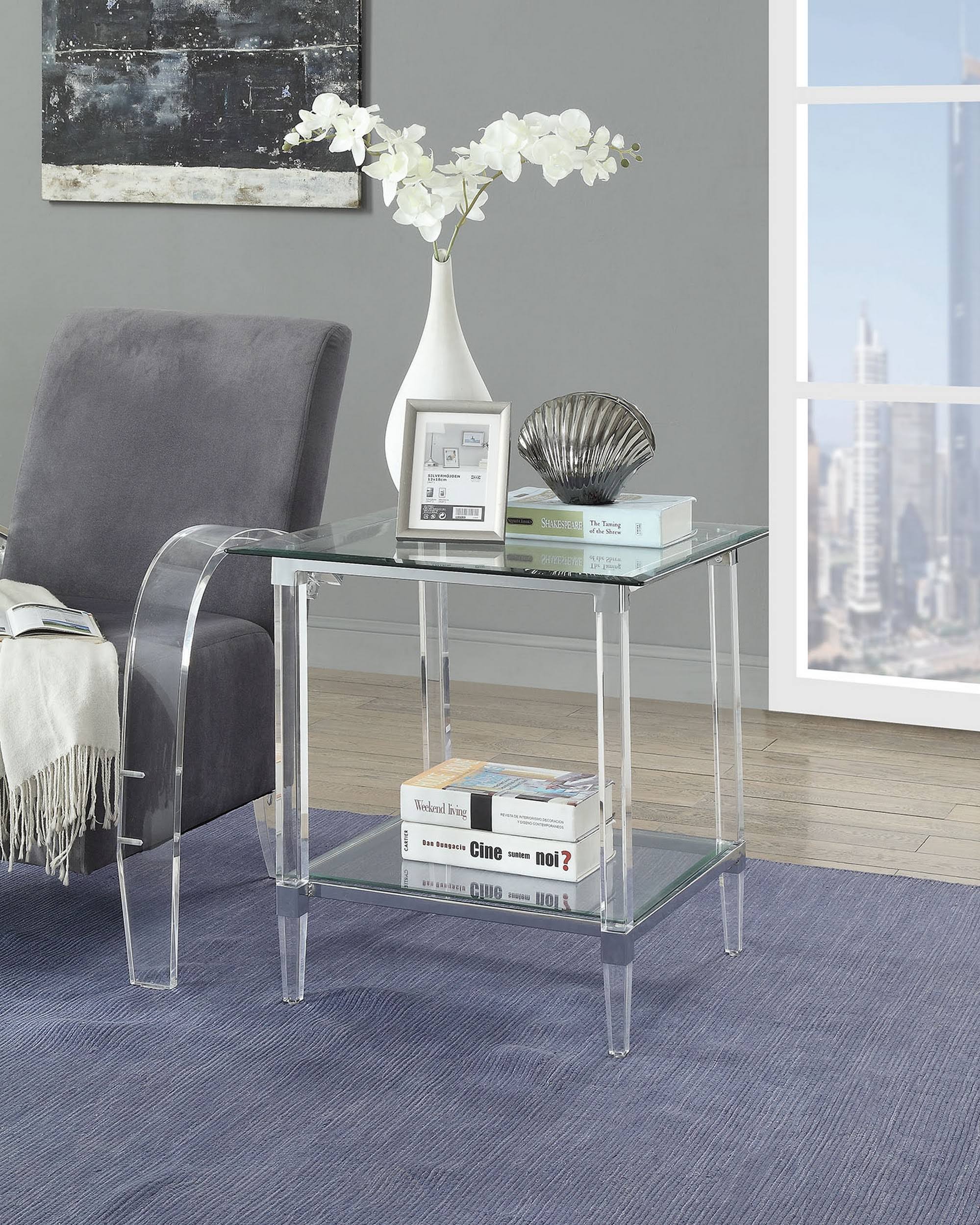 Acme Polyanthus End Table, Clear Acrylic, Chrome u0026 Clear Glass