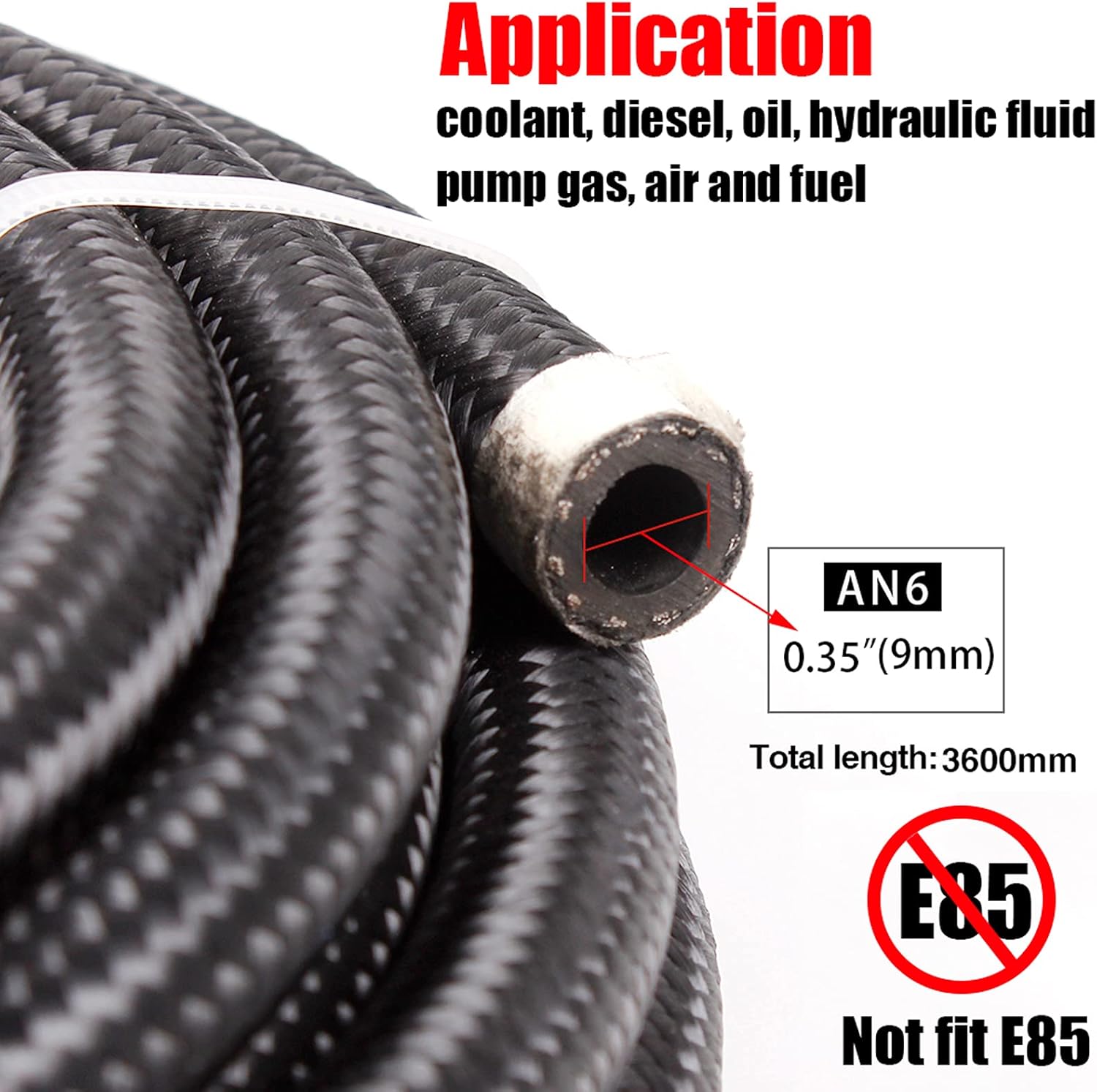 MUGE RACING 20FT 3/8in Nylon Braided Fuel Line Kit 6AN Fuel Line Hose with Hose Ends and Hose Separator Clam,20FT/6M