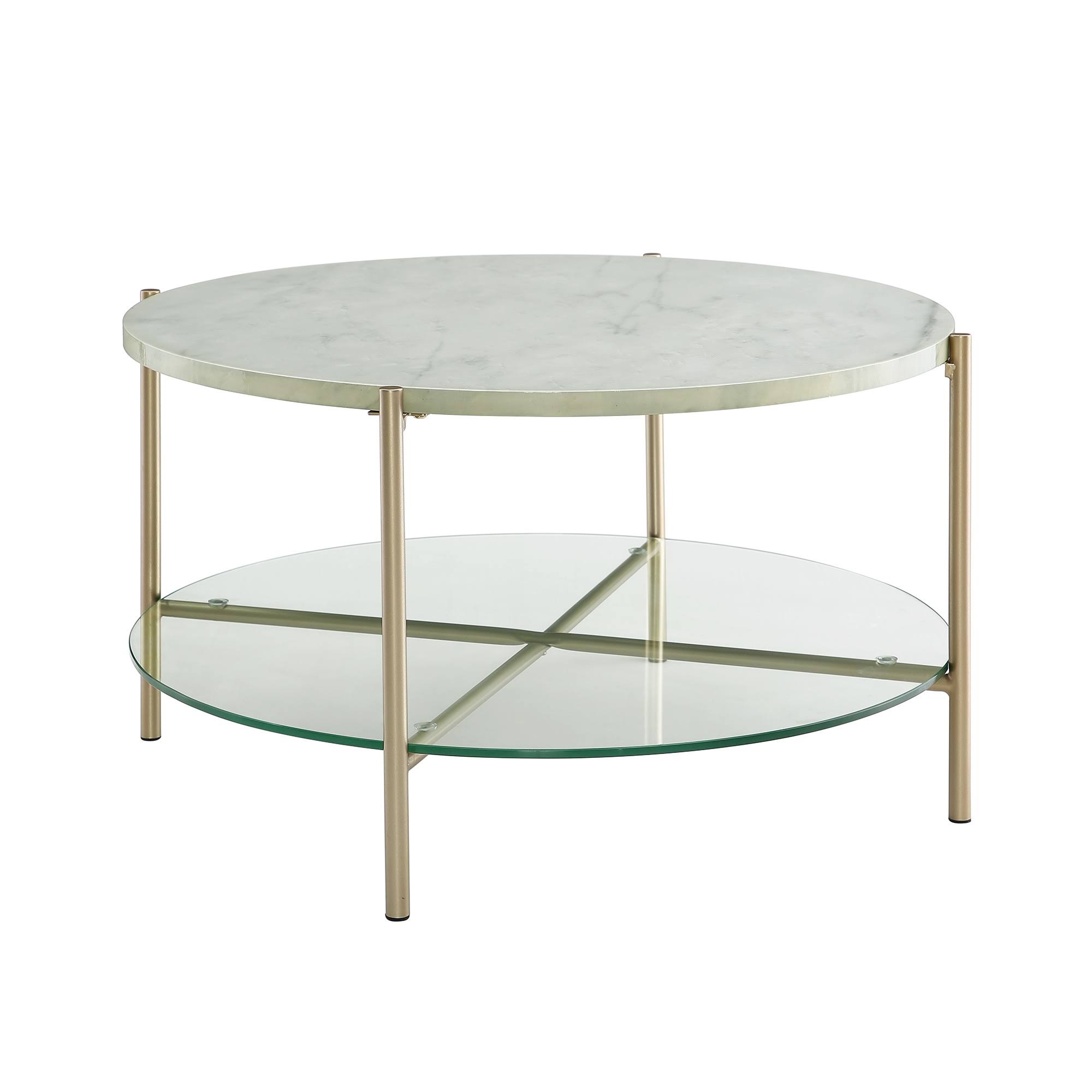 Modern Glam Faux Marble Round Coffee Table White/Gold - Saracina Home