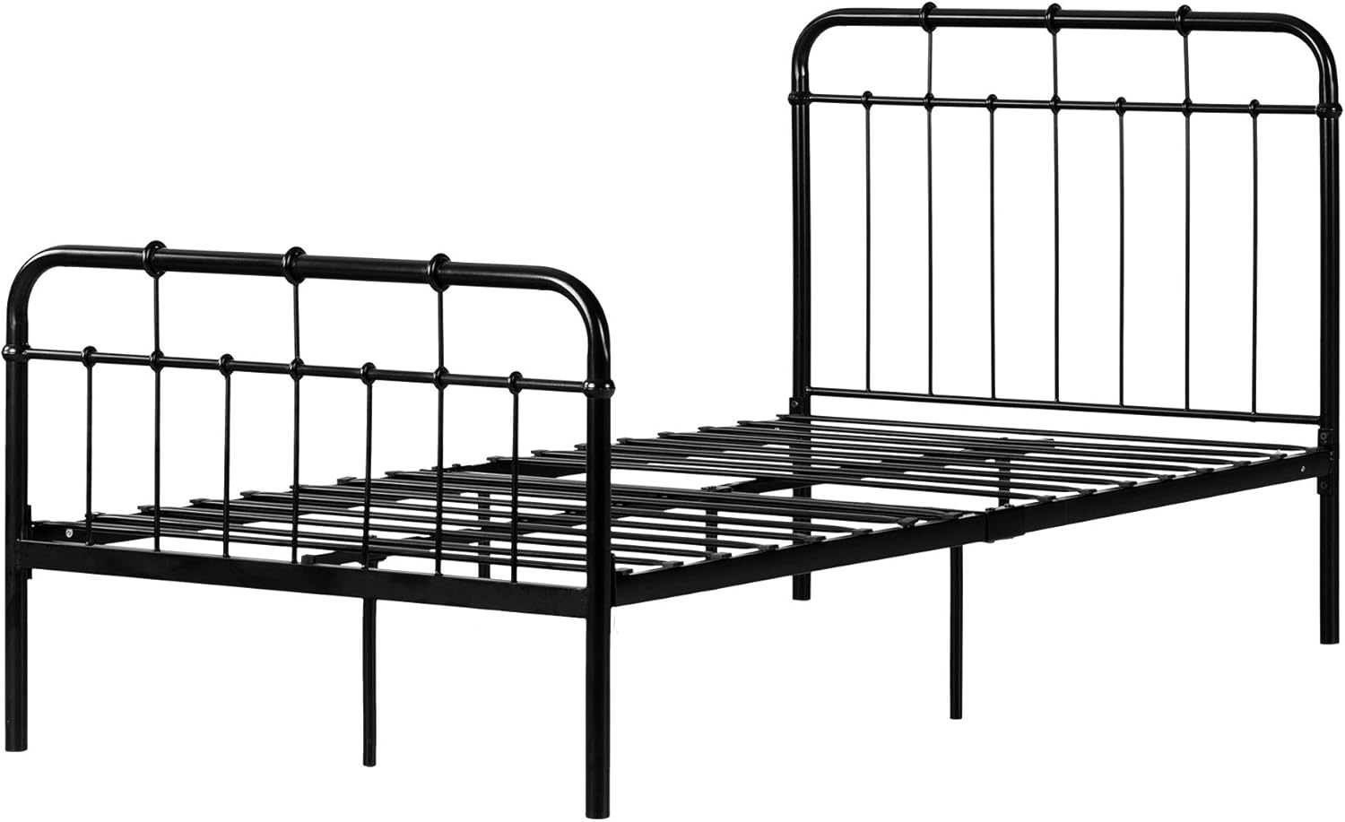 South Shore Hankel Metal Platform Bed with Headboard and Footboard-Twin-Black