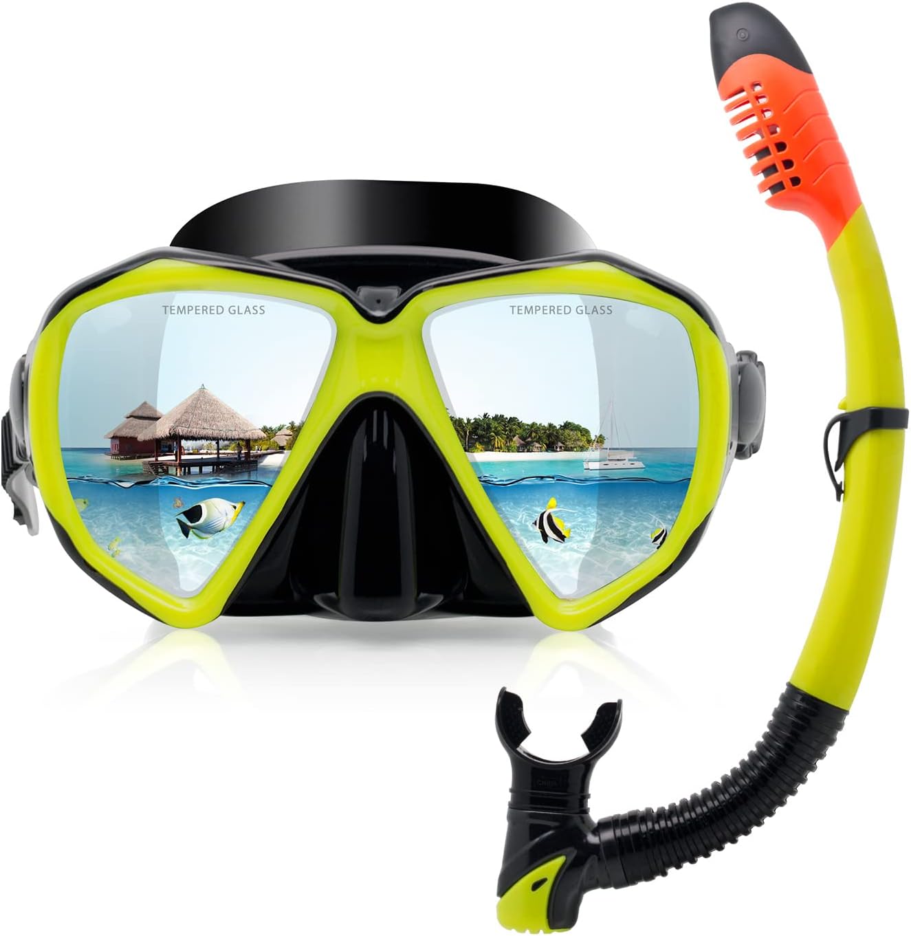 Adult Snorkeling Kit, Panoramic Anti-Fog Scuba Mask and Dry Snorkel Tempered Glass Swim Mask Professional Youth Snorkeling Mask Gear for Snorkeling Swimming Diving Pack of 2