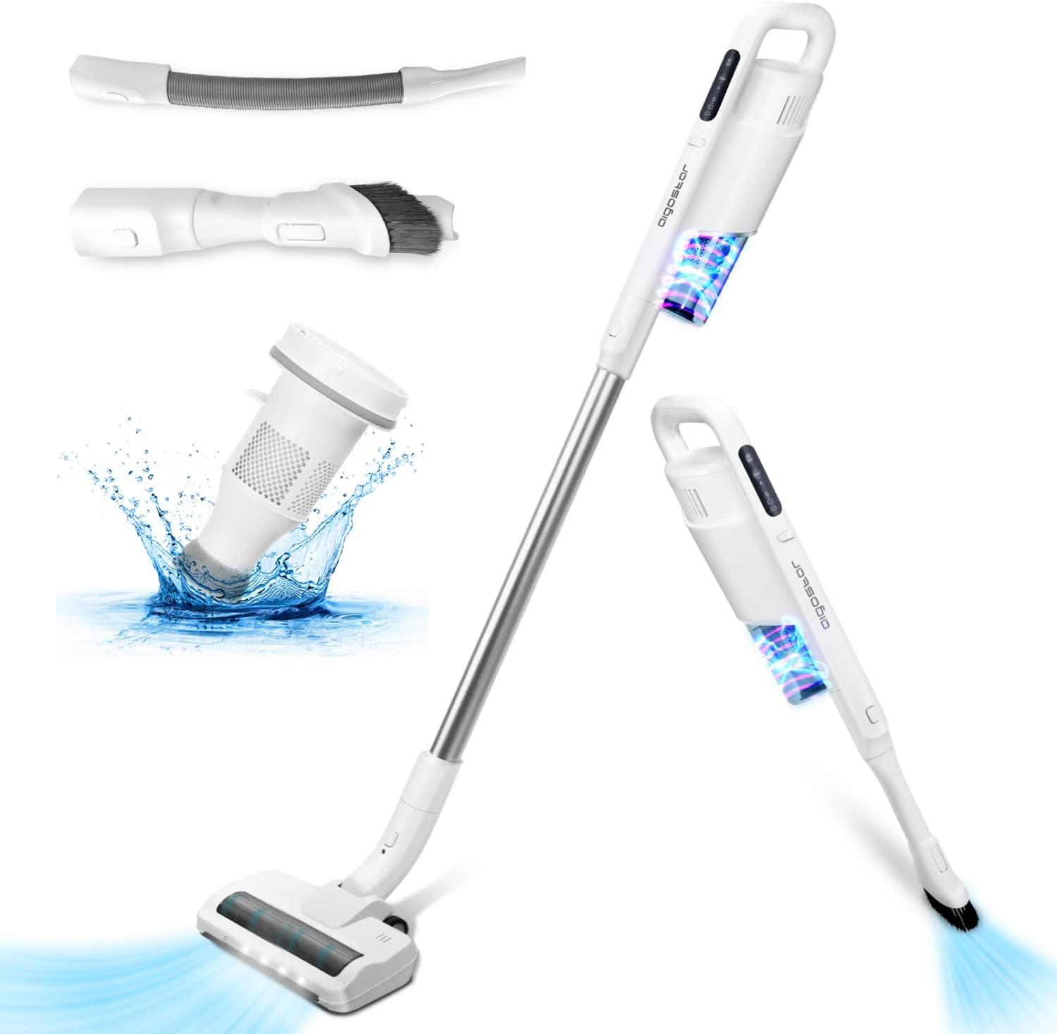 Cordless Stick Vacuum, 12KPa Vacuum Cleaner with 40 Mins Long Runtime, 3-in-1 Lightweight Quiet Cordless Vacuum Cleaner for Carpet and Hardwood Floor Pet Hair, LED Headlights & 2-Speed Suction, White